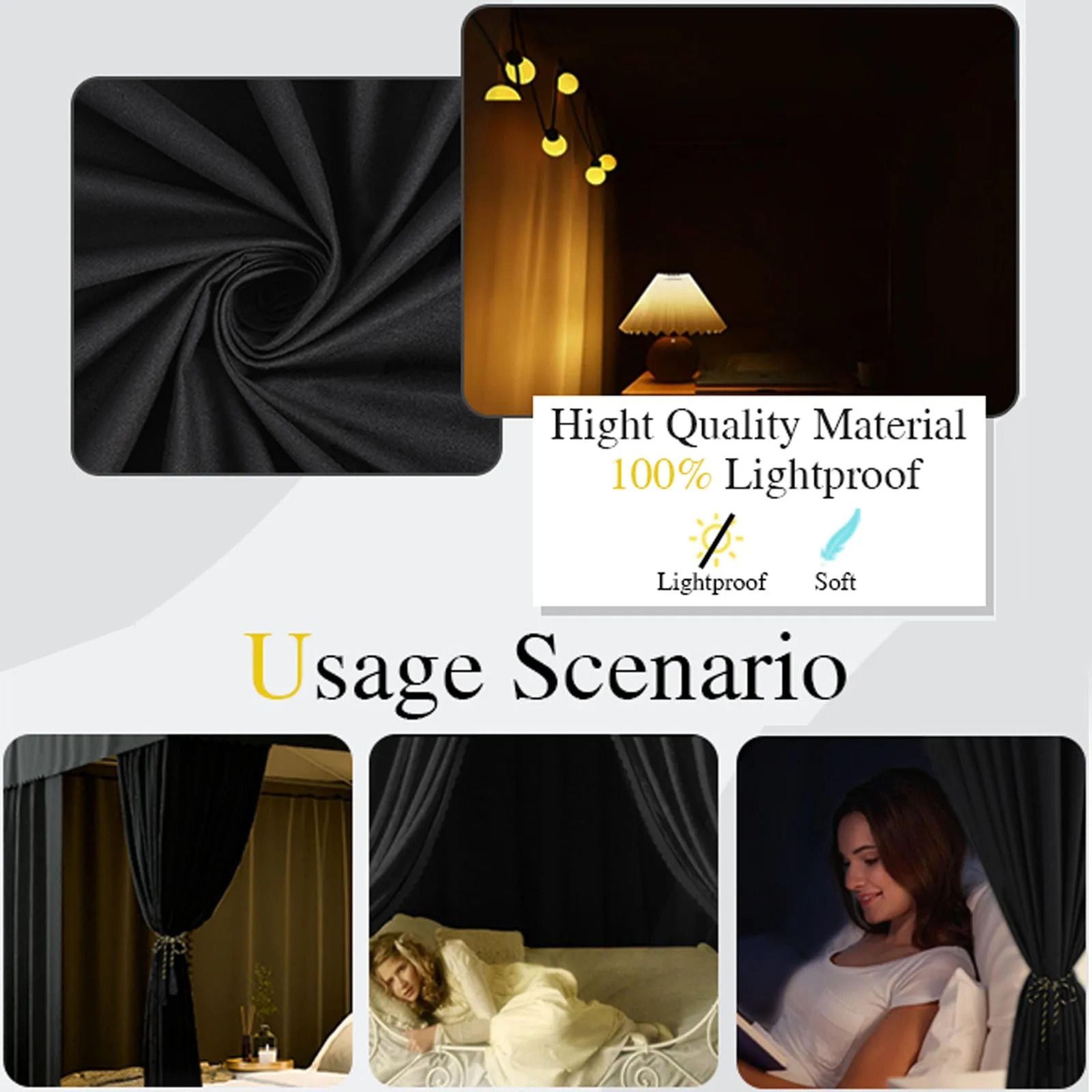 NoirHaven Black Four Corner Bed Canopy Curtains For Queen And King Beds 3