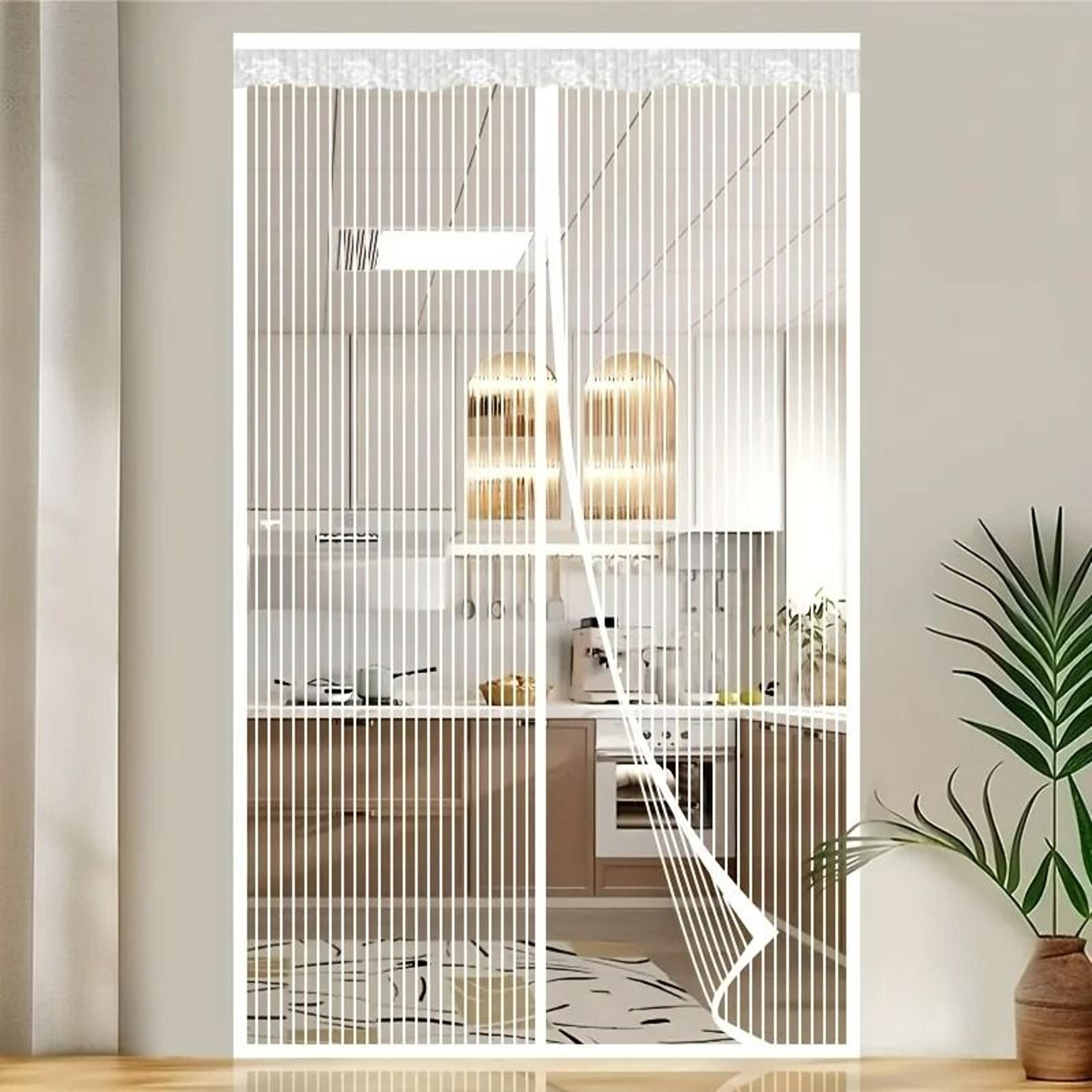 Magnetic Mesh Door Screen With White Stripe Design 1