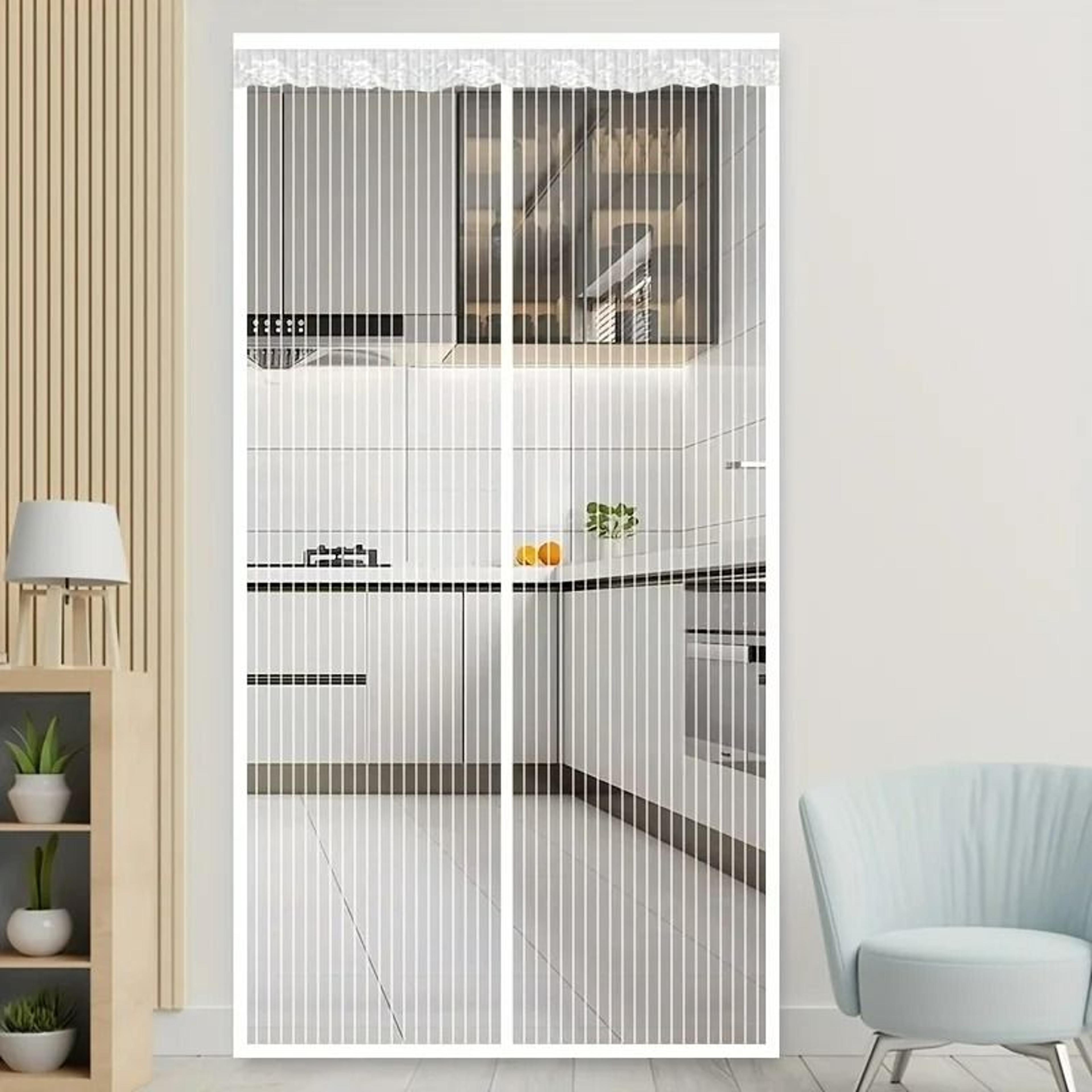 Magnetic Mesh Door Screen With White Stripe Design 2