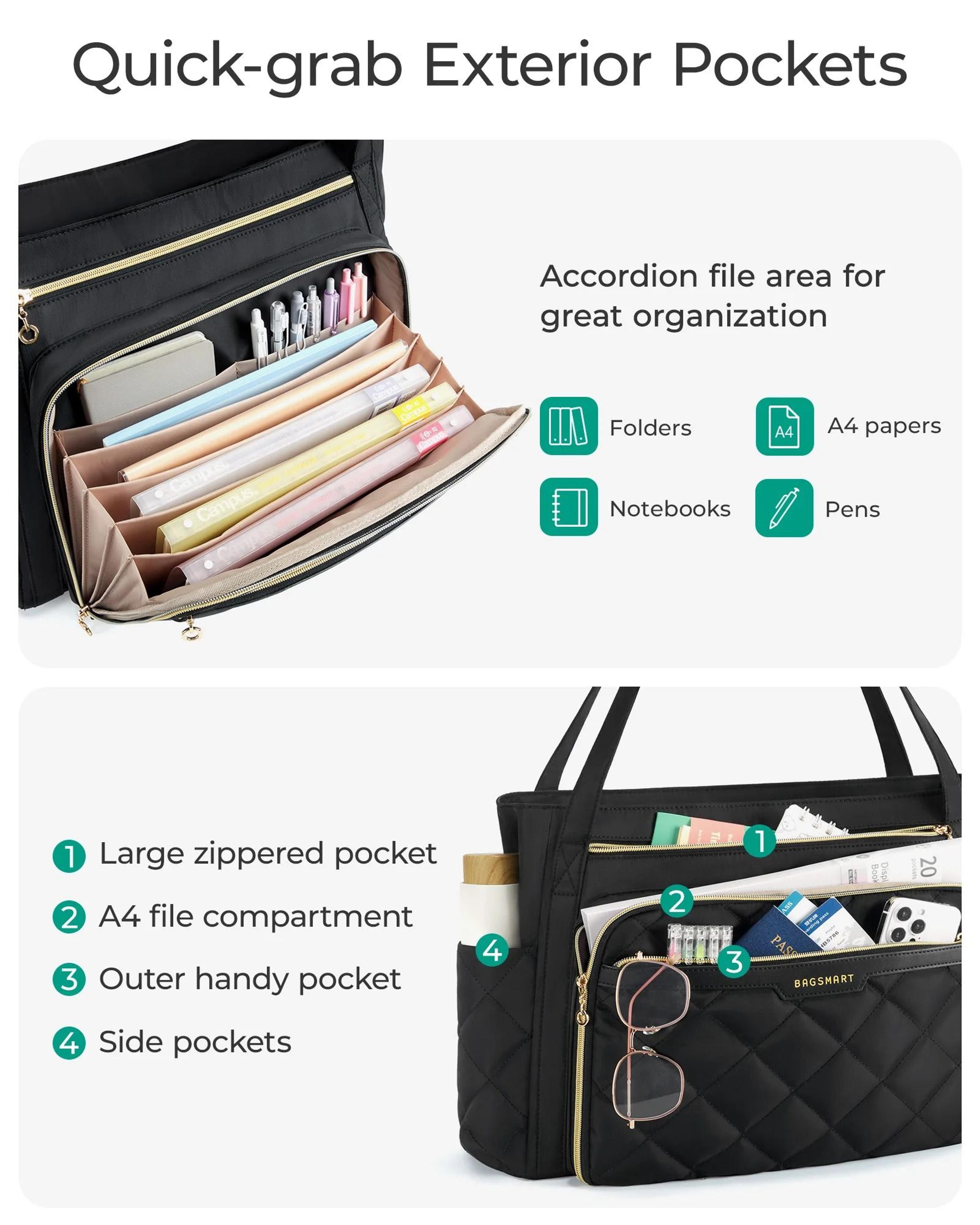 Quilted Professional Laptop Work Tote Bag 4