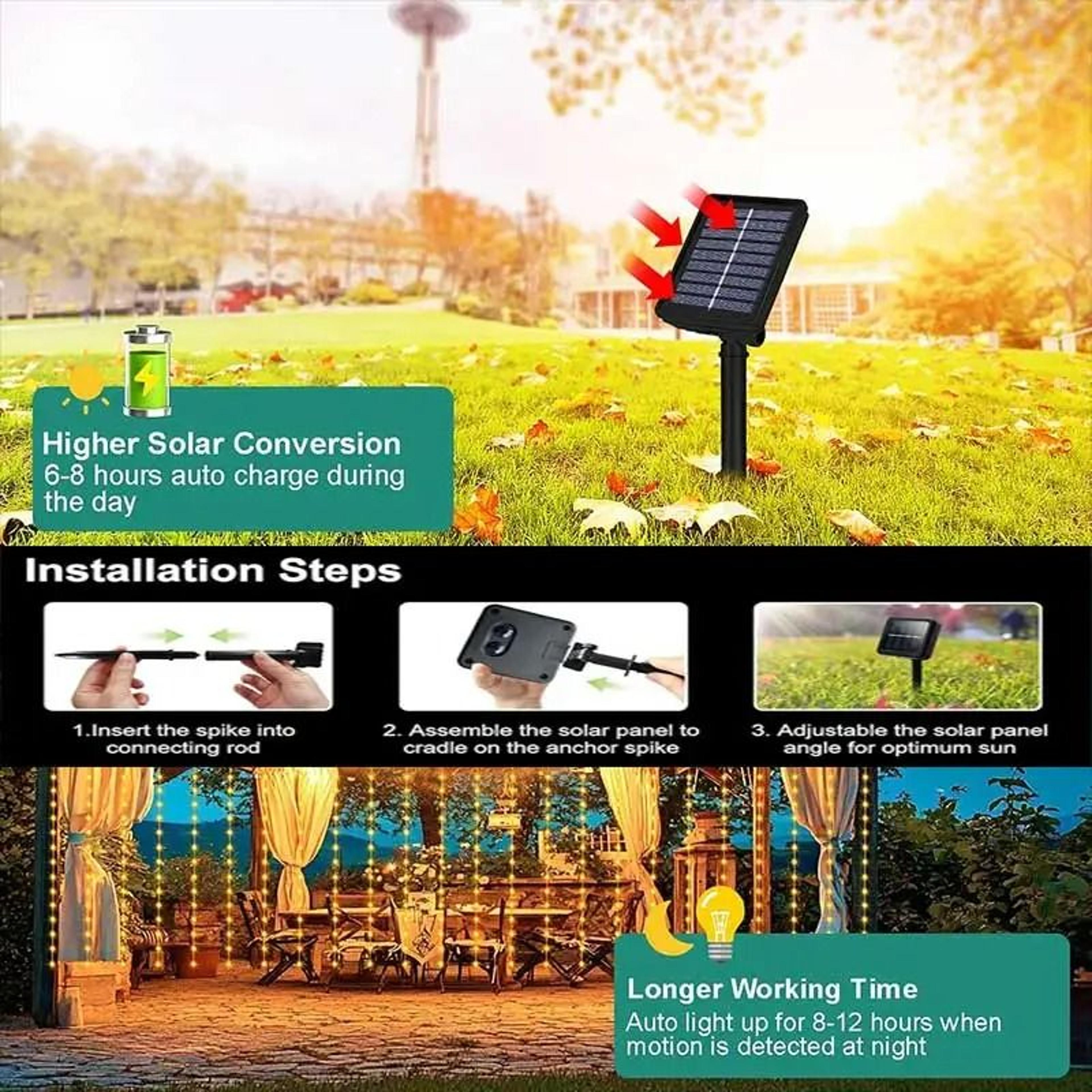 Sunfall 300 LED Waterproof Solar Curtain String Lights 3