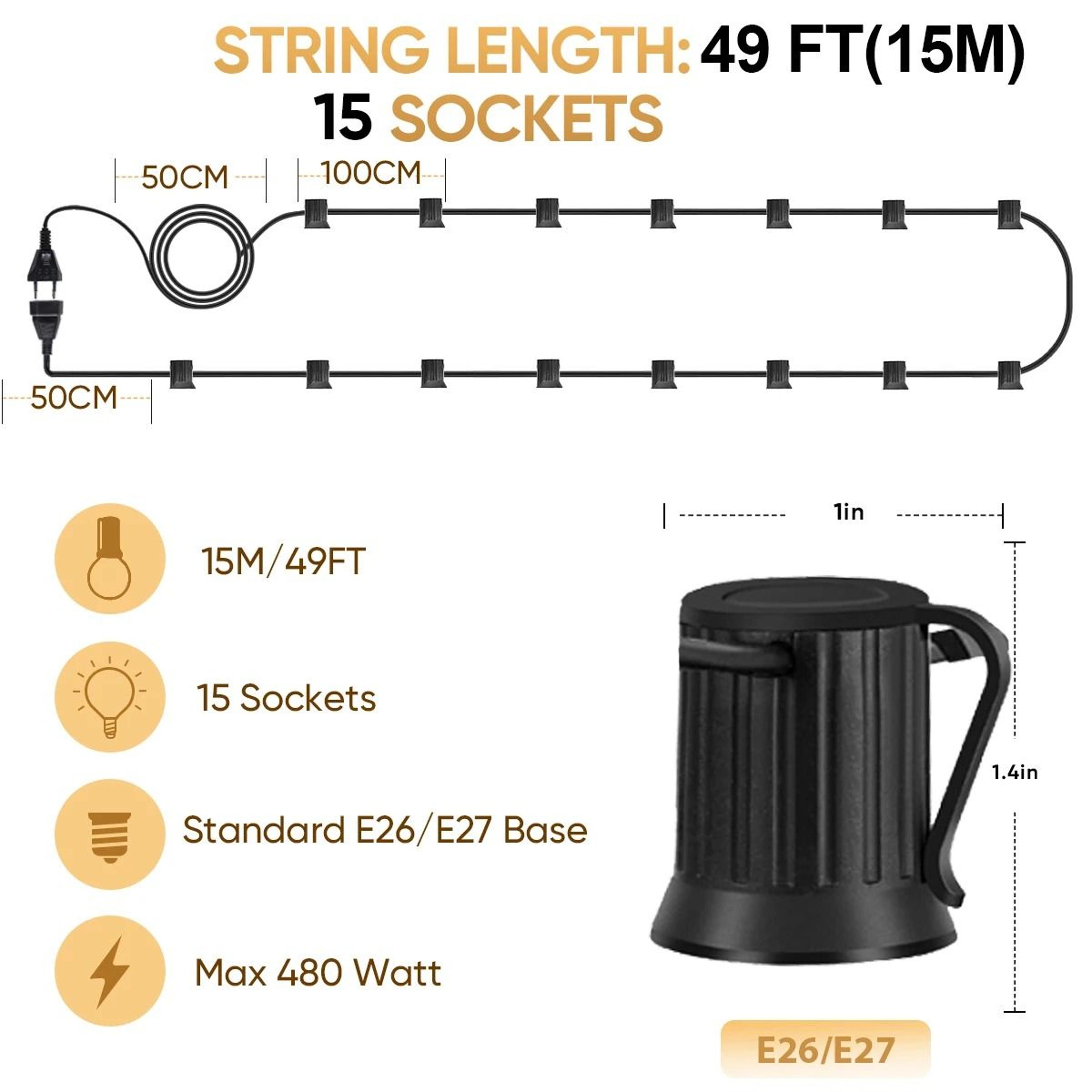 Outdoor E27 Patio Light Strand 8
