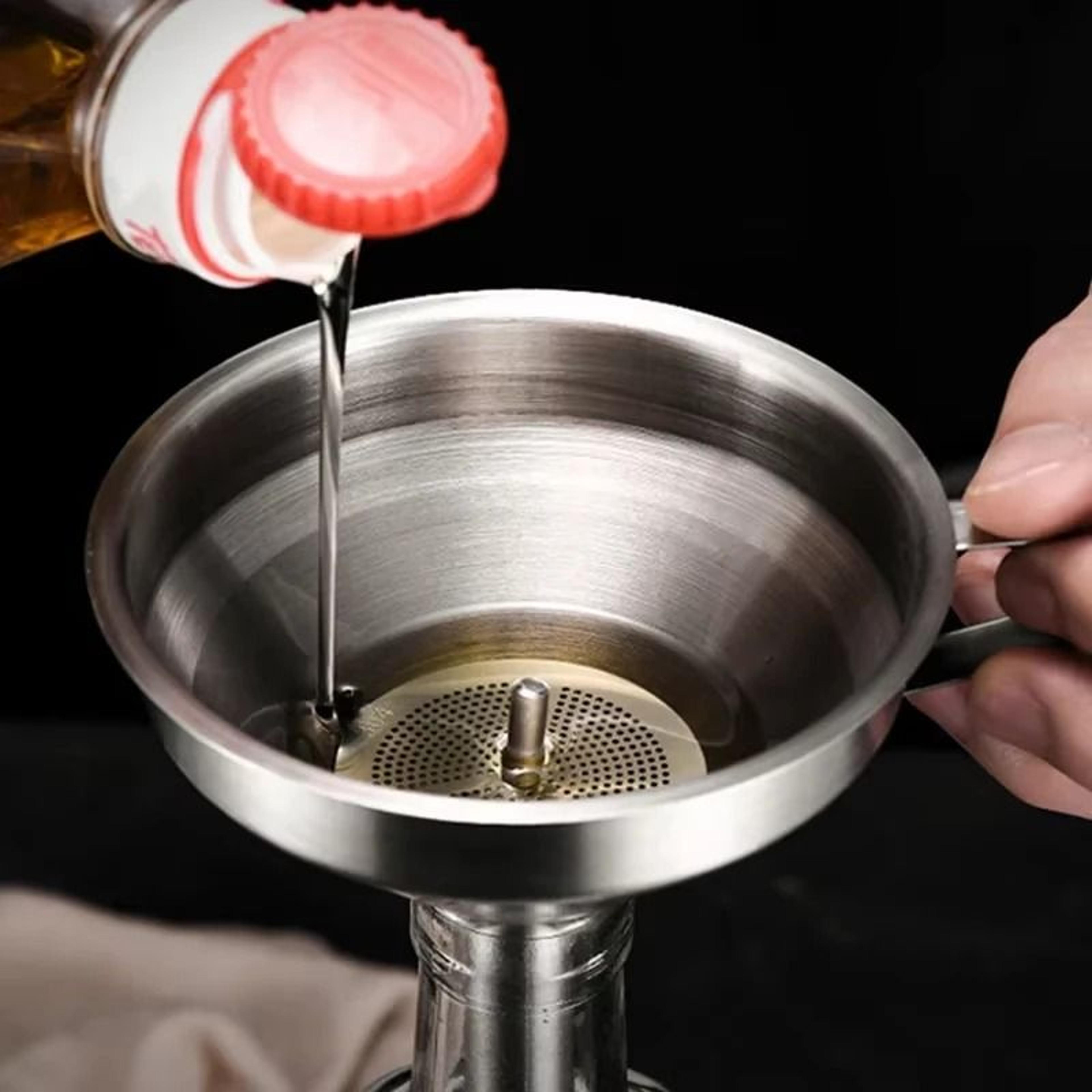 304 stainless steel kitchen funnel with strainer for oil, liquids & bottle filling
