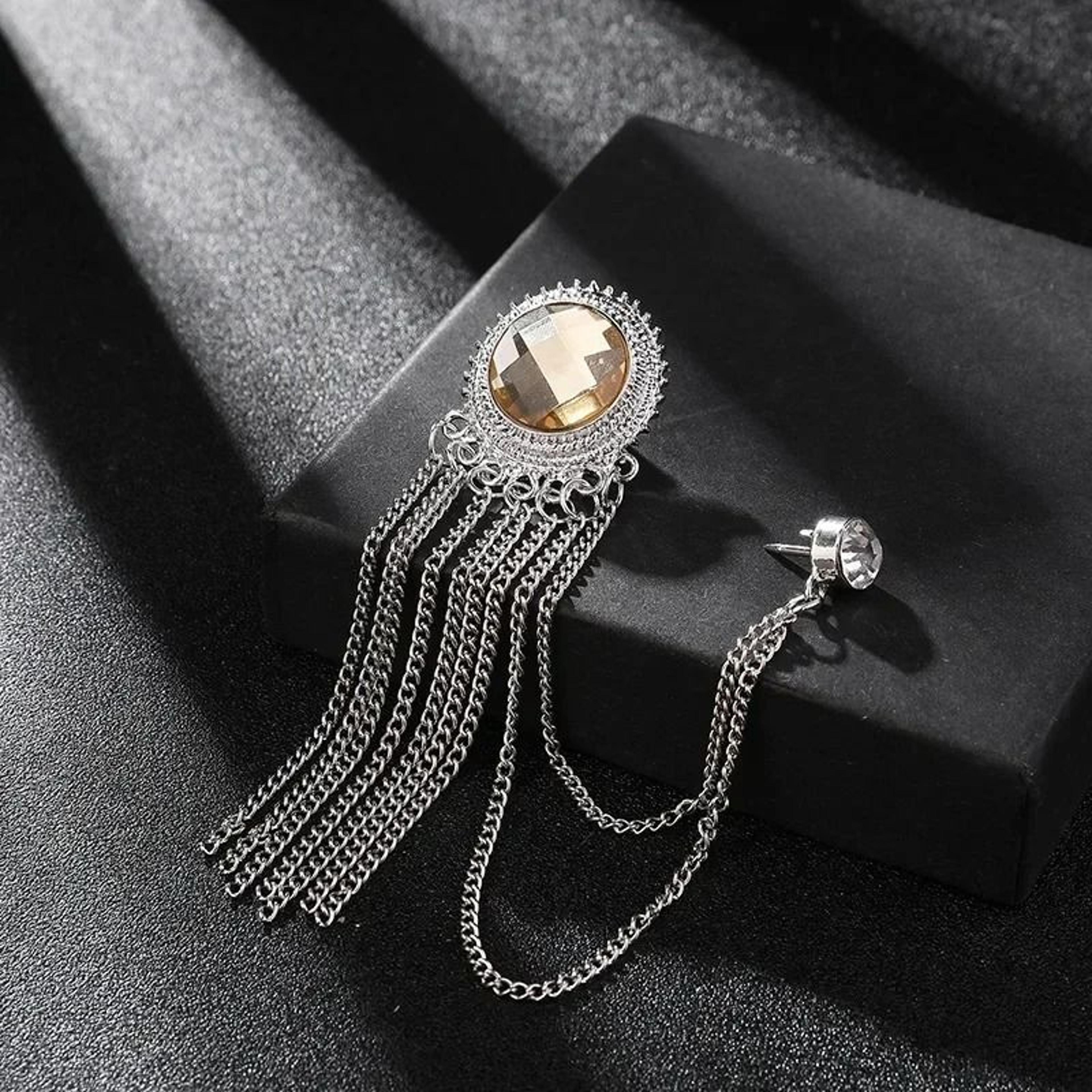 NoirGleam Crystal Tassel Brooch 10