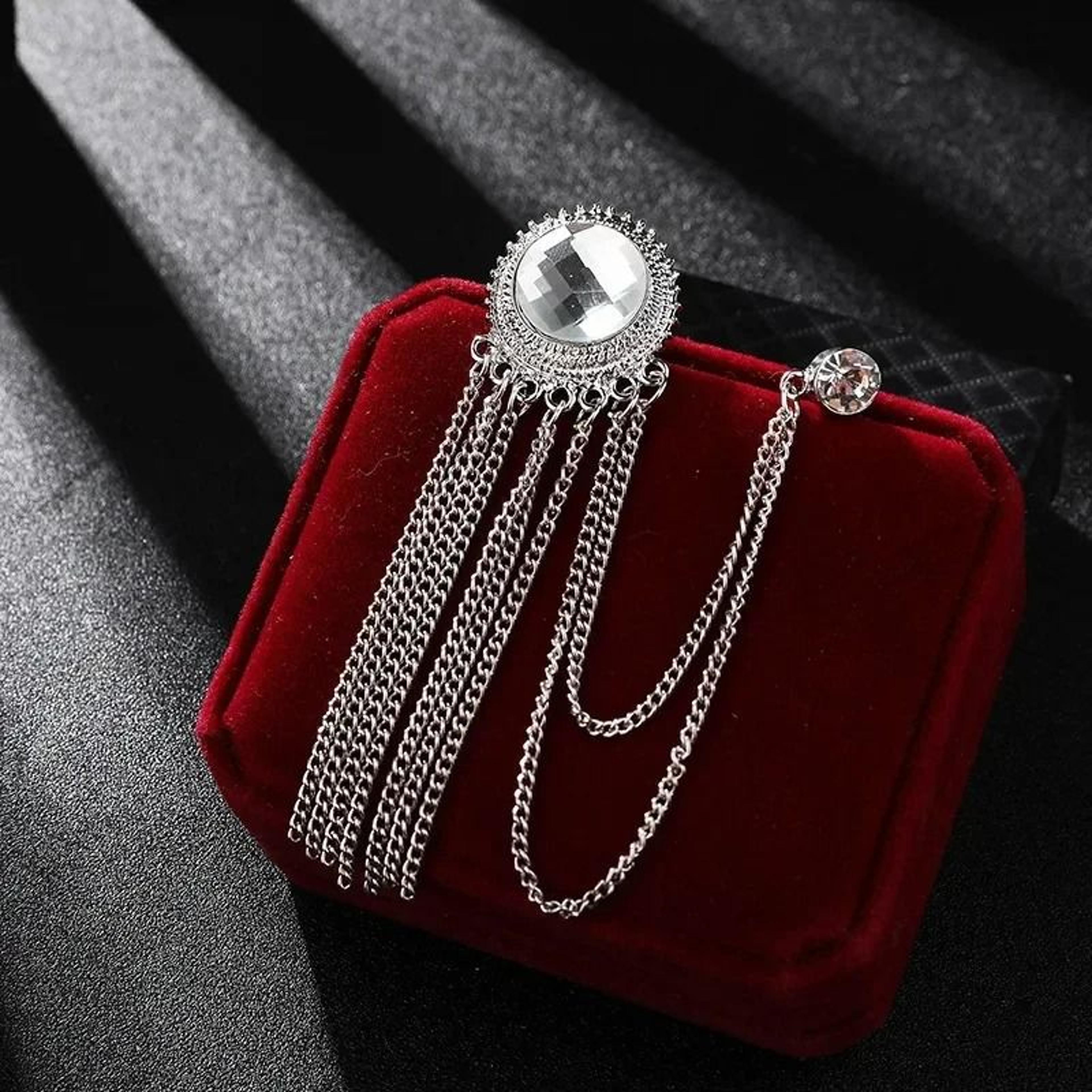 NoirGleam Crystal Tassel Brooch 9