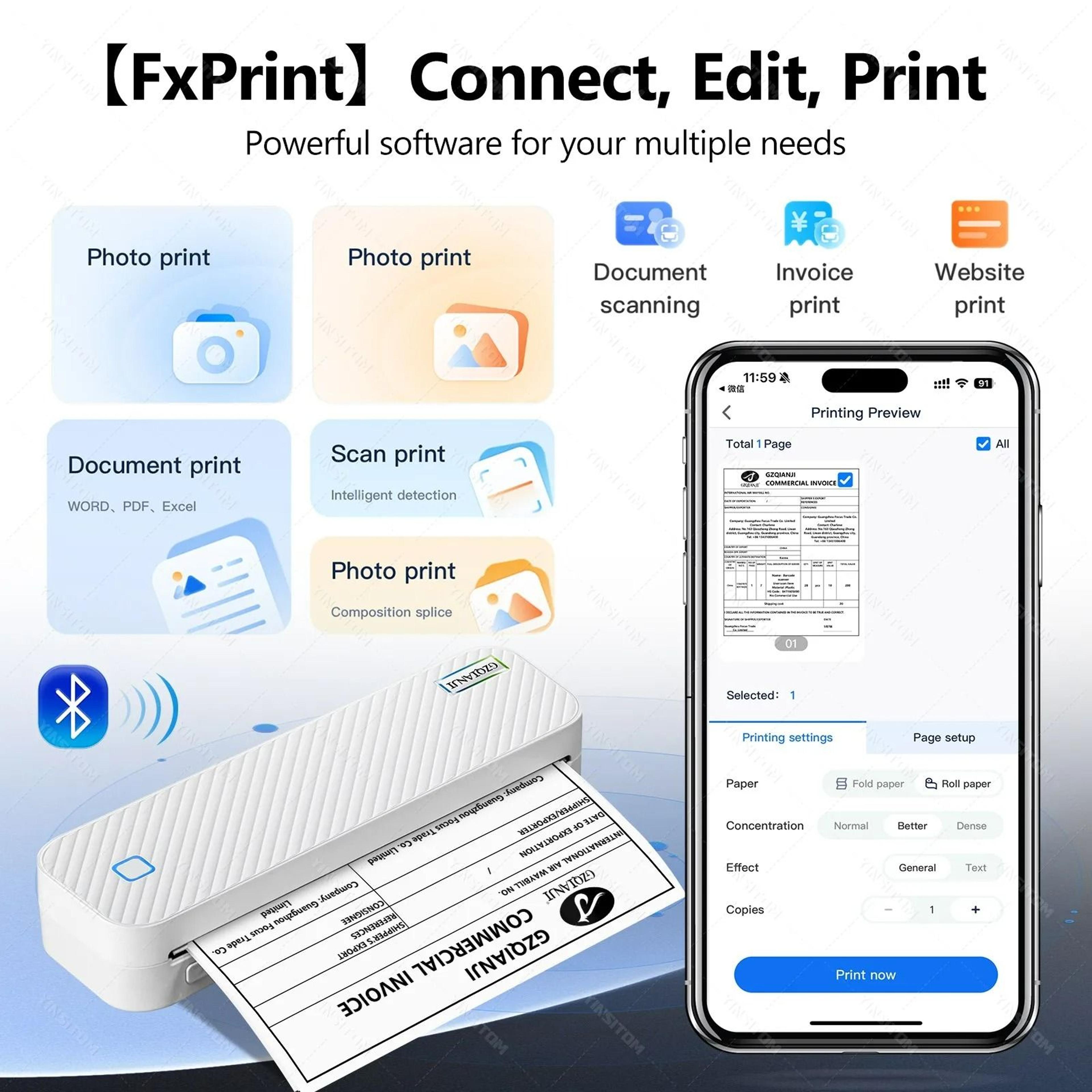 TravelPrint YINSITOM Wireless Thermal Printer 3