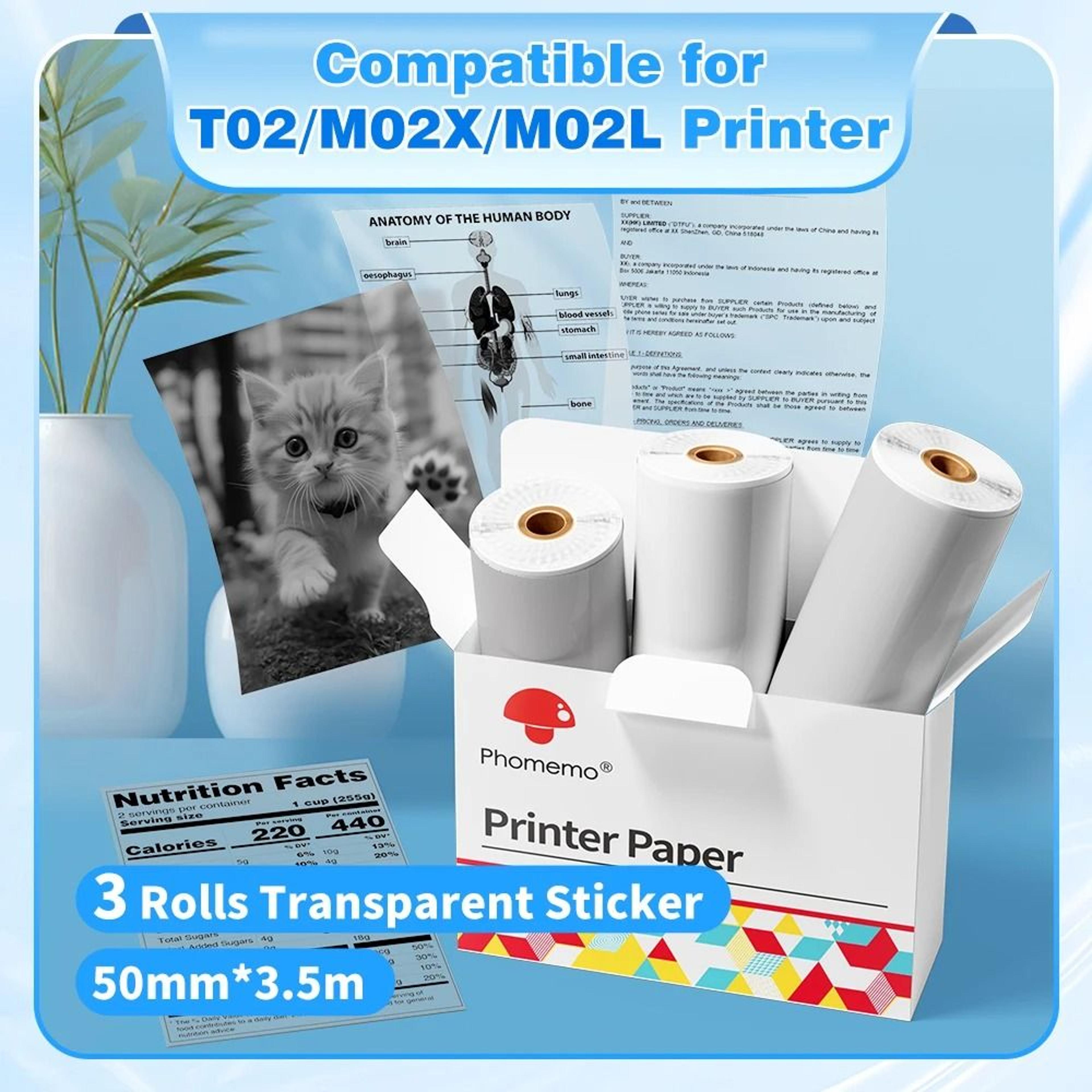phomemo miniprint clear white thermal sticker rolls