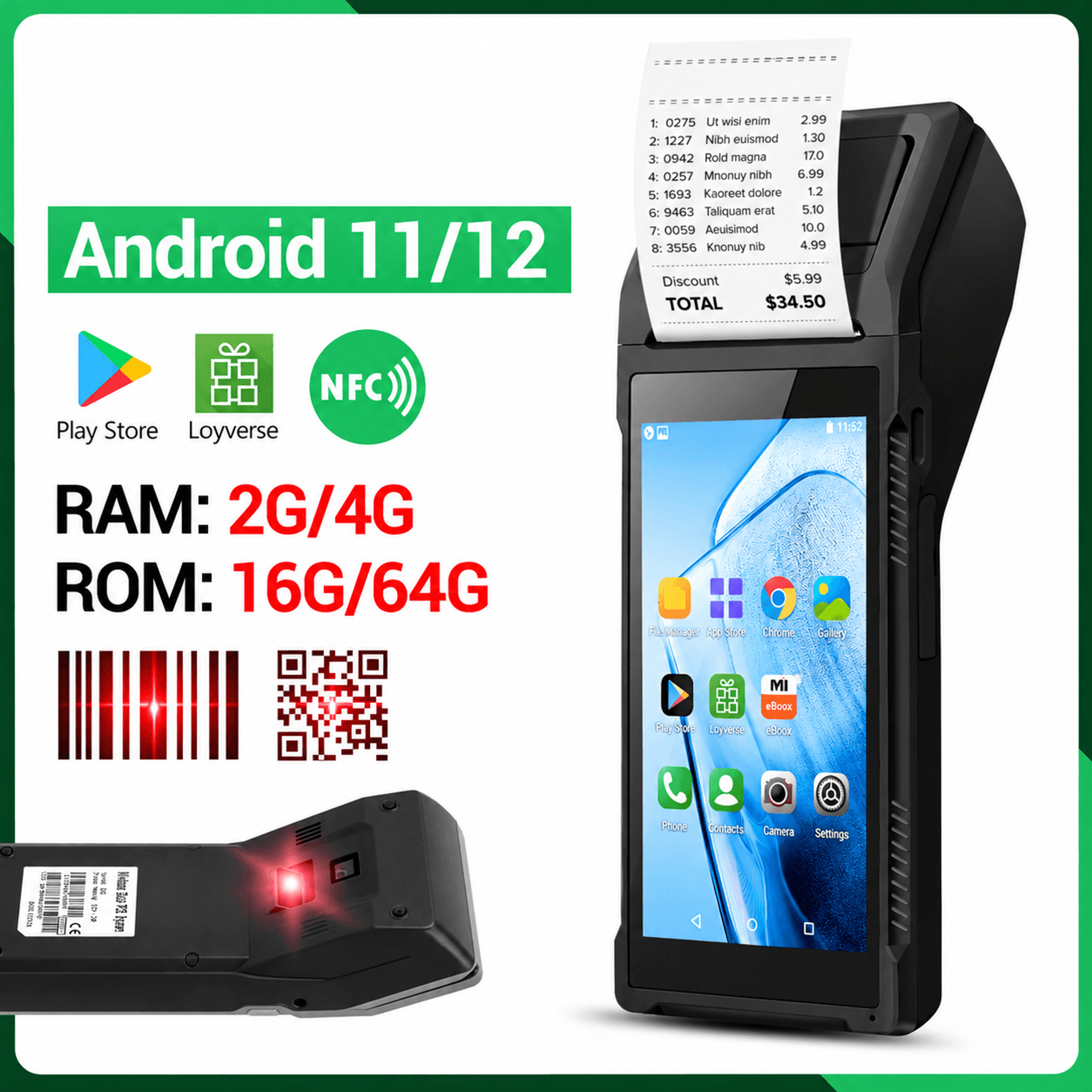 smartpos android handheld receipt printer terminal