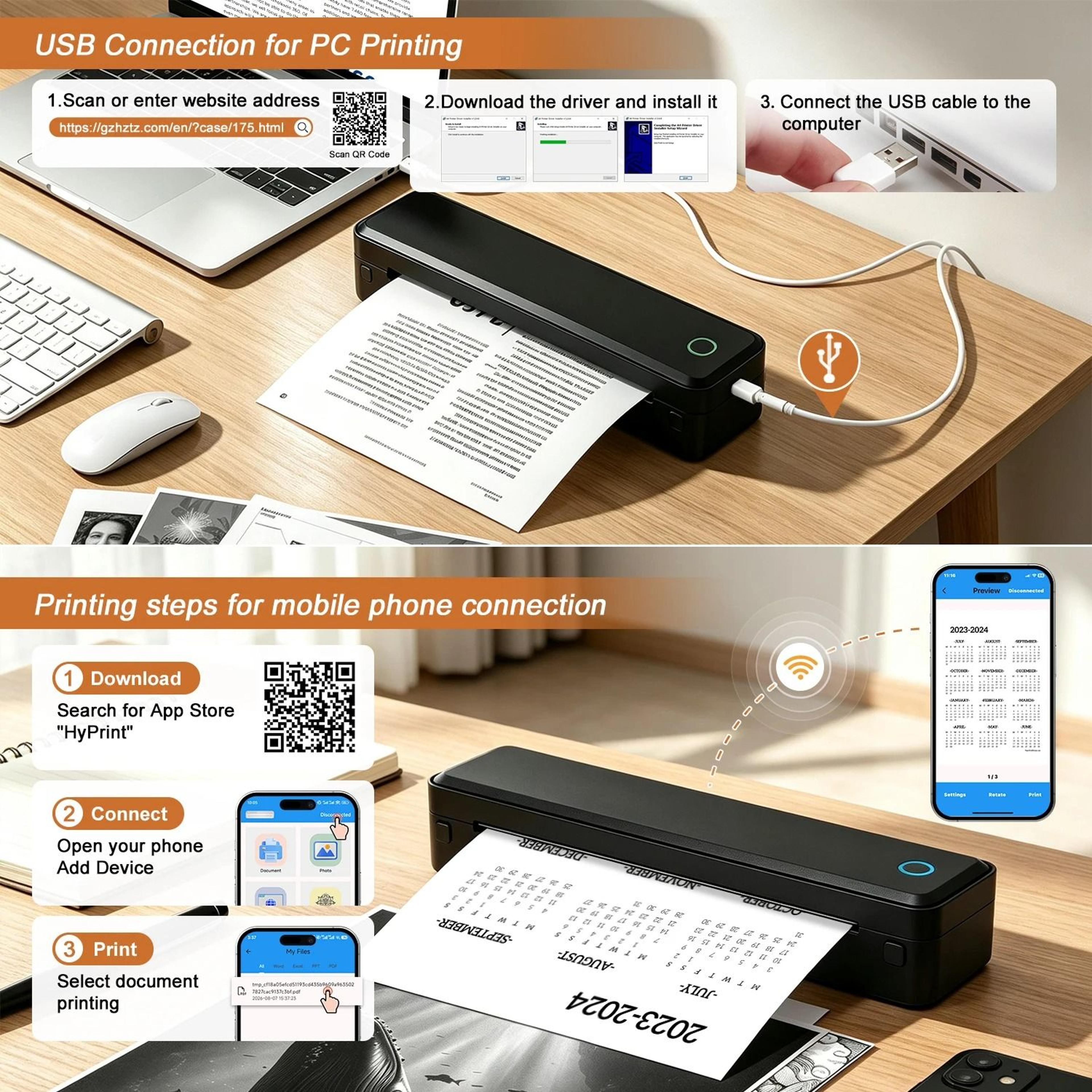A4 Wireless 203DPI Portable Thermal Printer 4