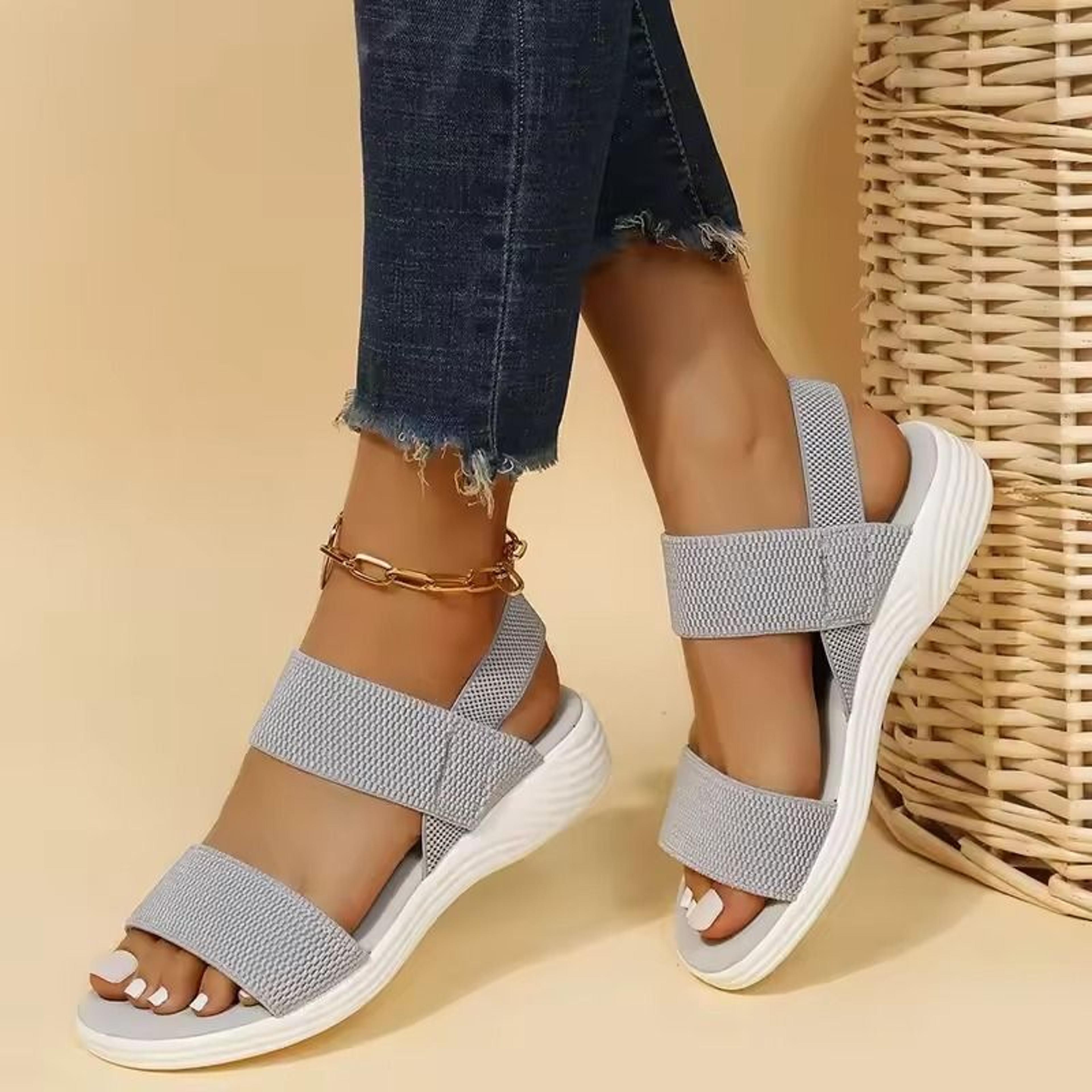 Womens Knit Elastic Wedge Sandals Lightweight Slip On Summer Comfort Shoes 2