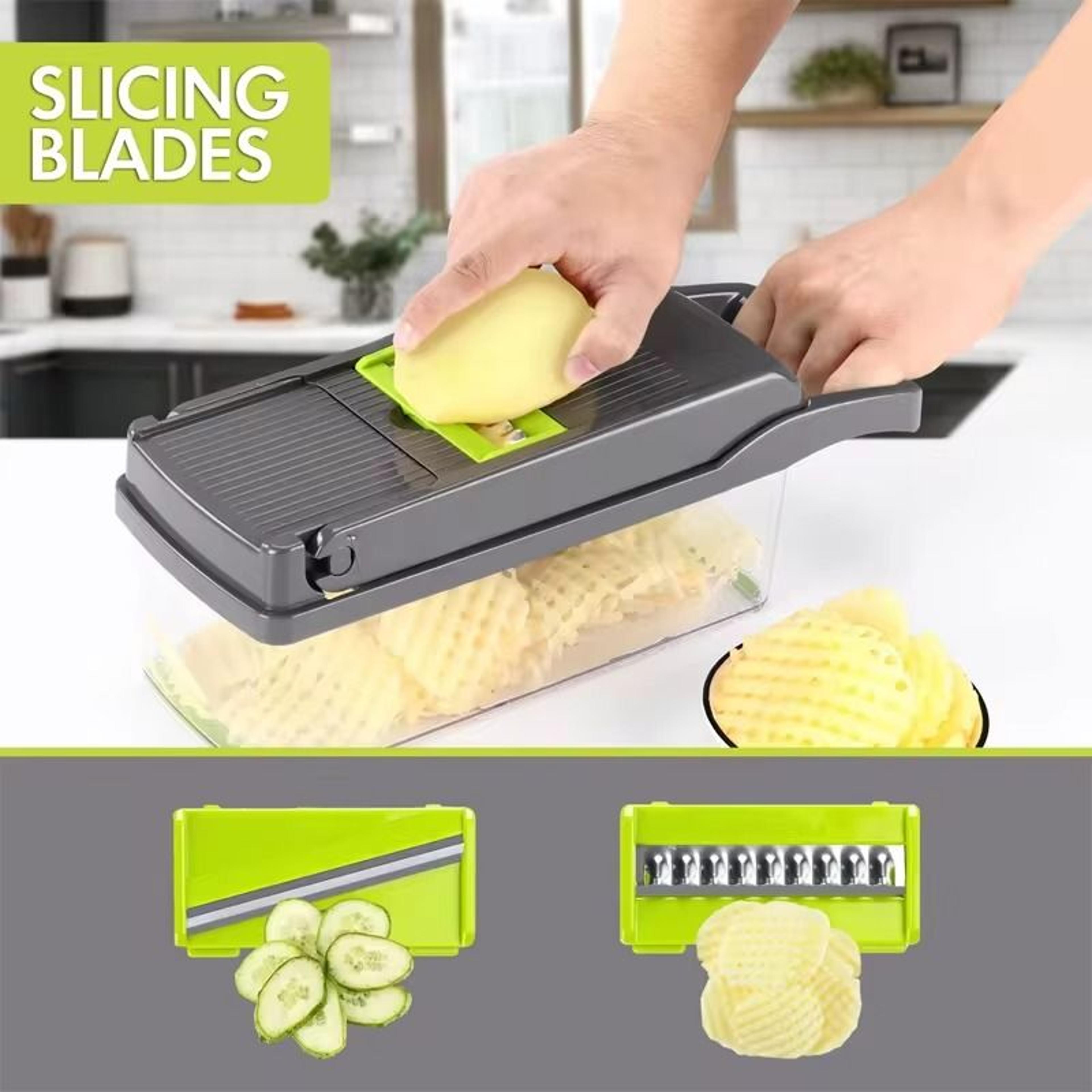 Multifunction Vegetable Slicer And Food Chopper With Grater Blades And Basket Set 2
