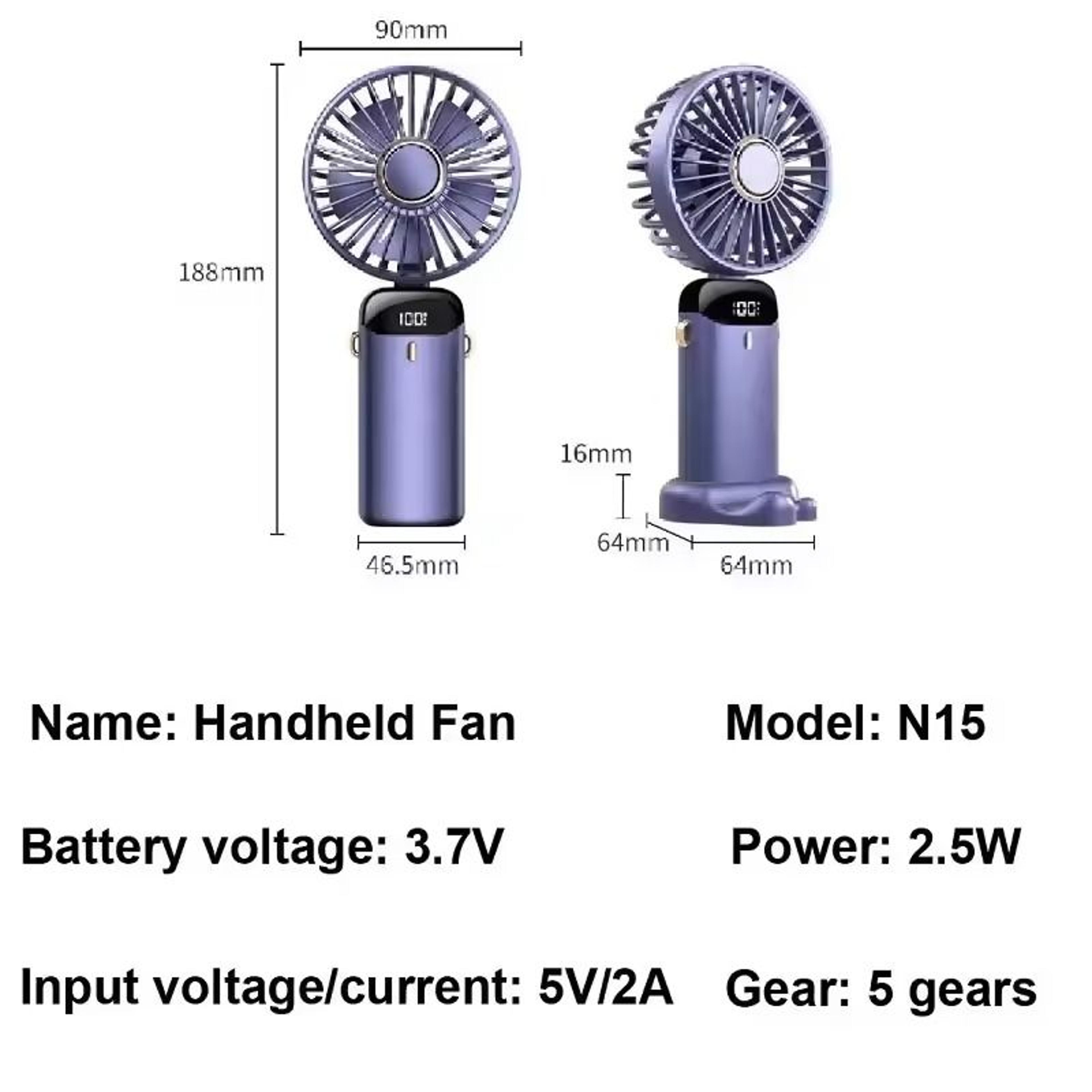 Rechargeable Foldable Mini Fan With LED Display And Adjustable Speeds 5