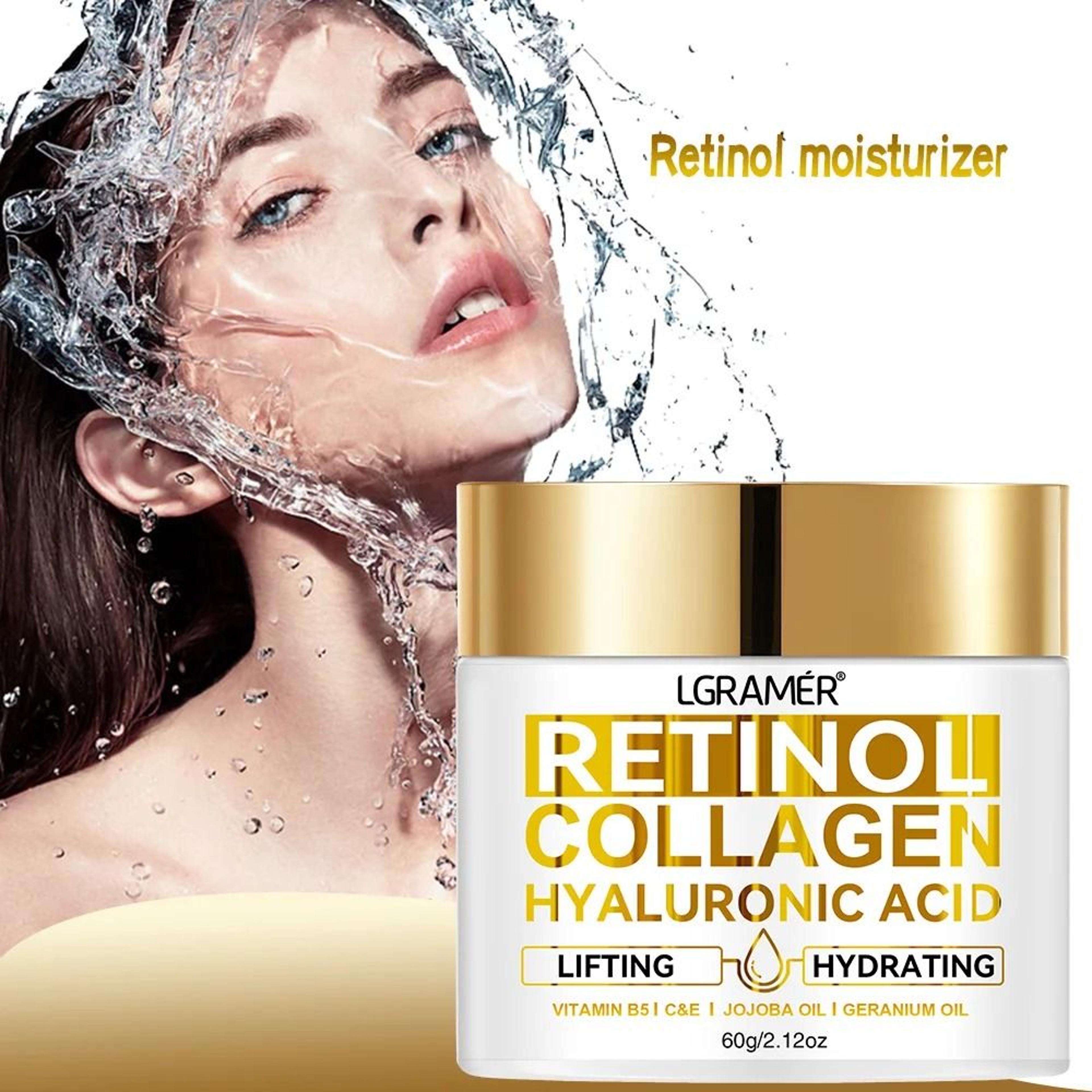 retinol face cream with collagen and hyaluronic acid for moisturizing and anti wrinkle skin care