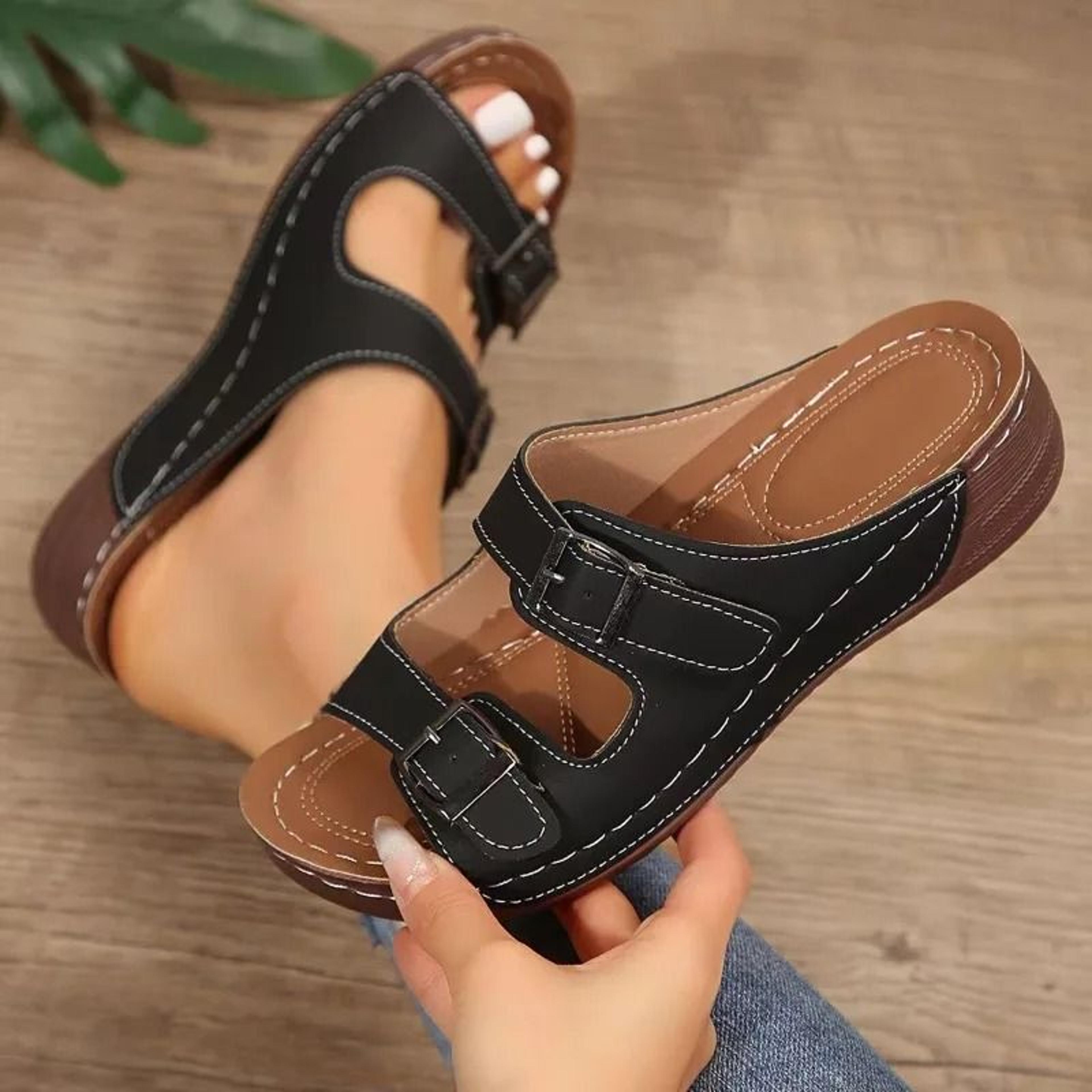 Women Wedge Sandals With Open Toe Vintage Orthopedic Support And Anti Slip Leather Sole 0