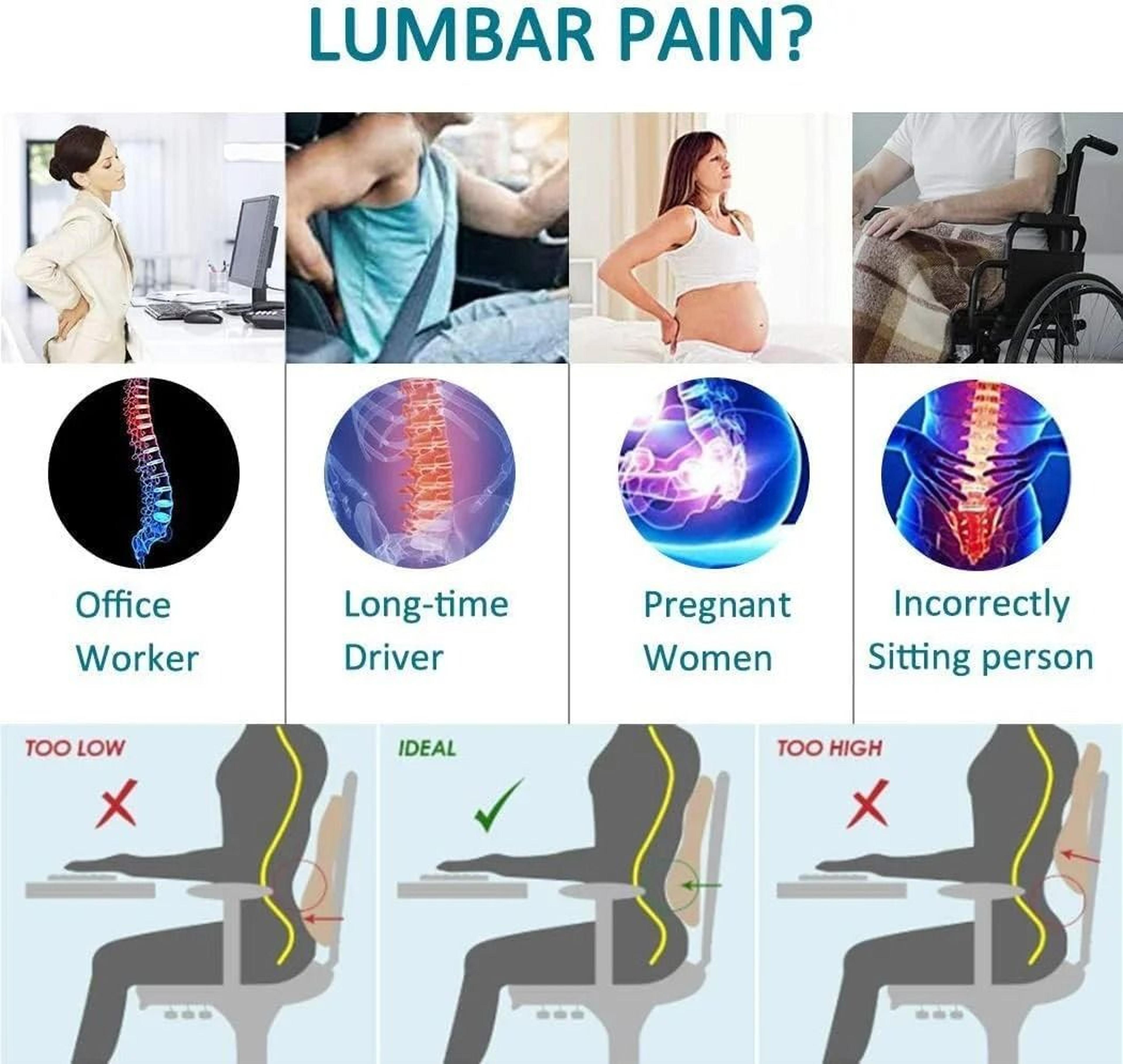 Memory Foam Lumbar Support Cushion For Car And Office Chair Back Relief 1