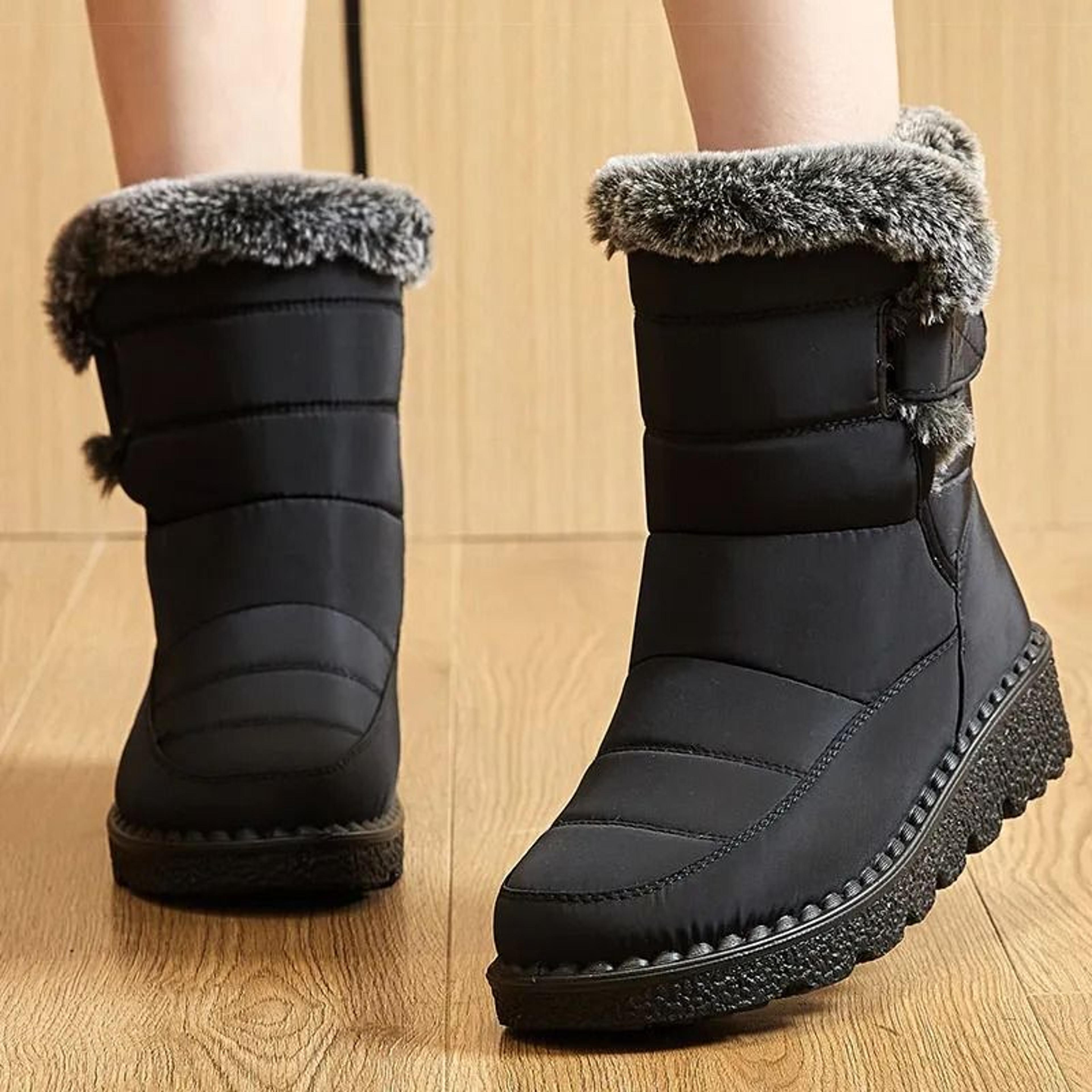 Womens Waterproof Fur Lined Winter Boots 2024 Ankle Snow Shoes With Low Heel For Cold Weather Comfo 3