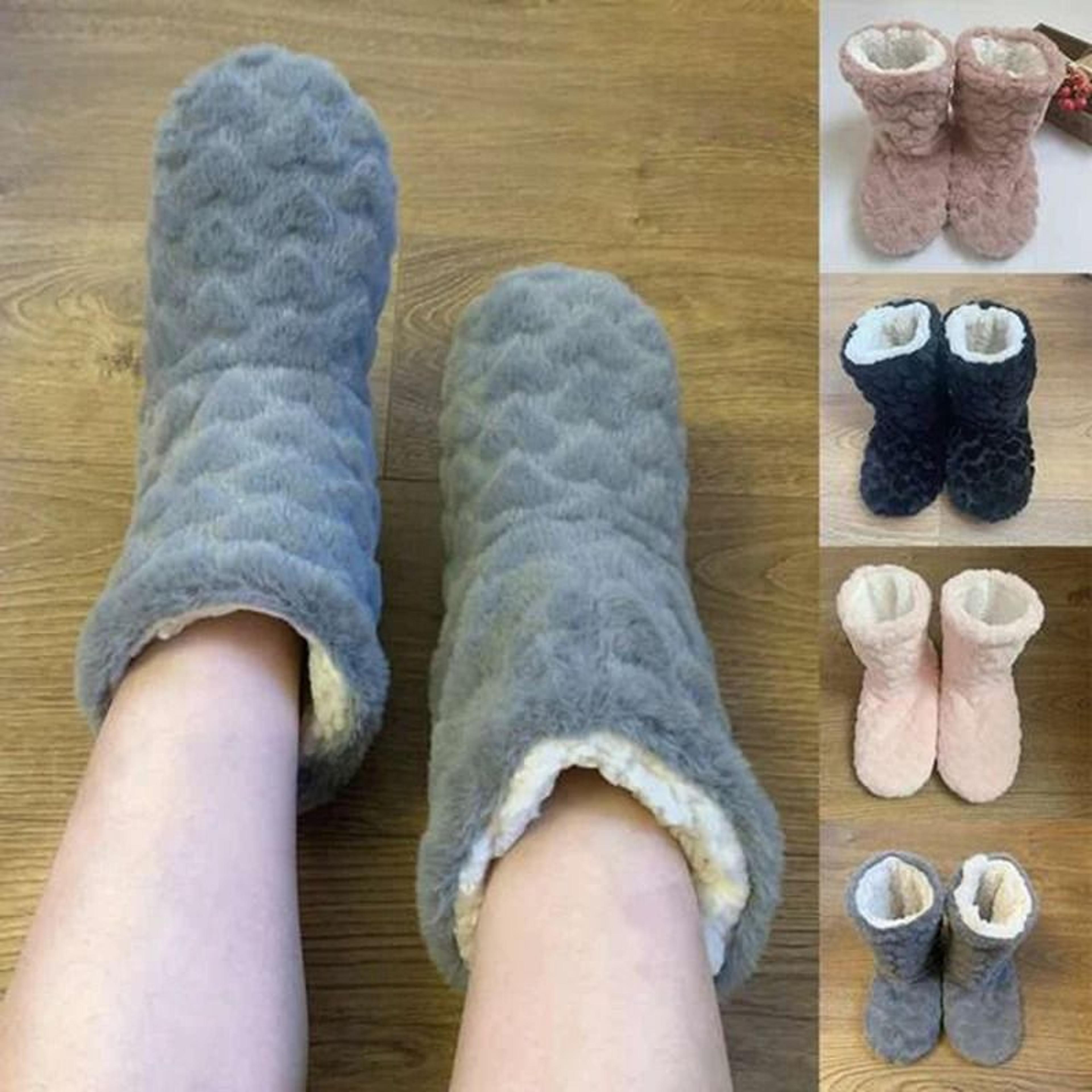 winter velvet slipper socks for women with anti slip sole thick lining high tube design for indoor floor comfort