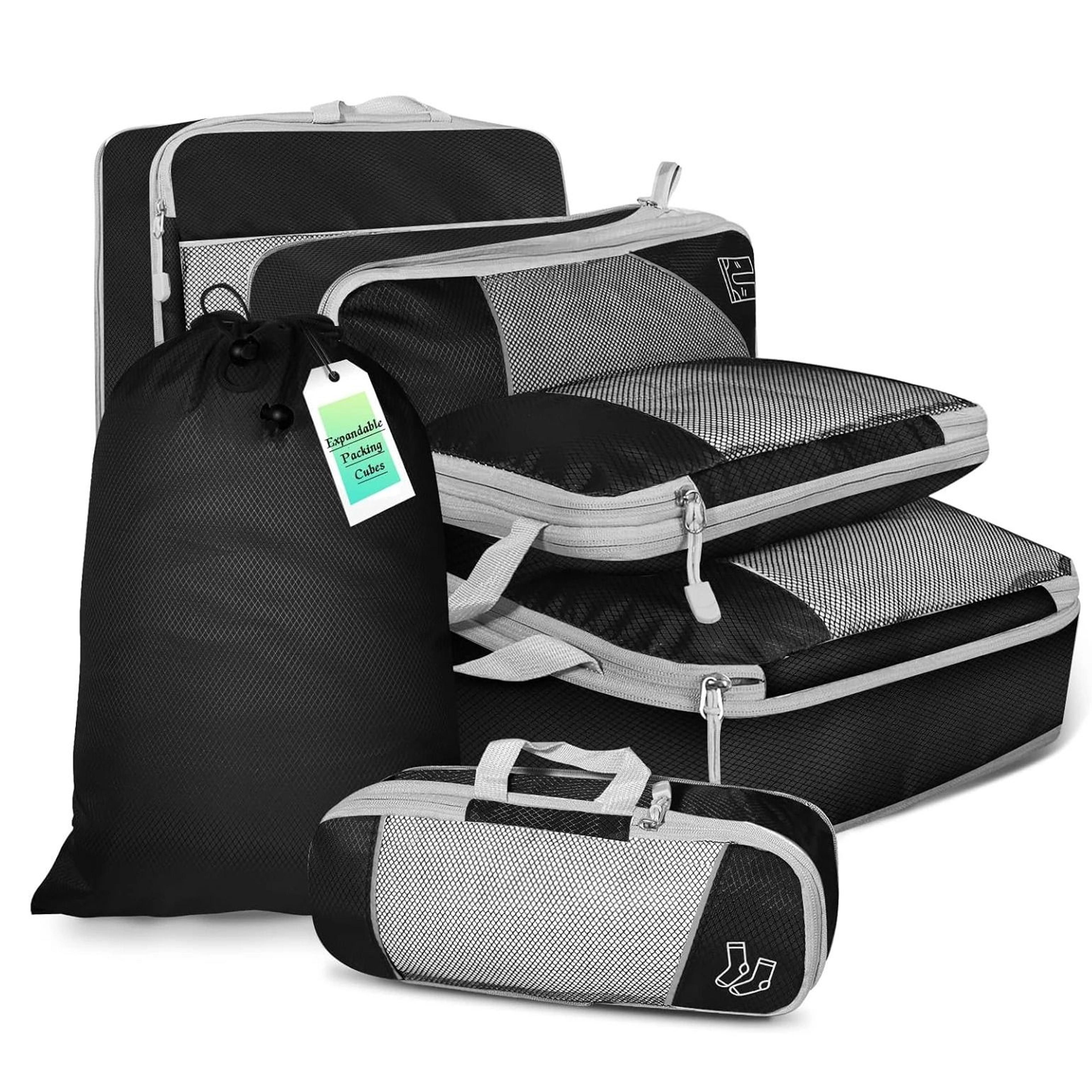 6 Piece Travel Compression Packing Cube Set With Mesh Storage And Shoe Bag For Lightweight Luggage  0
