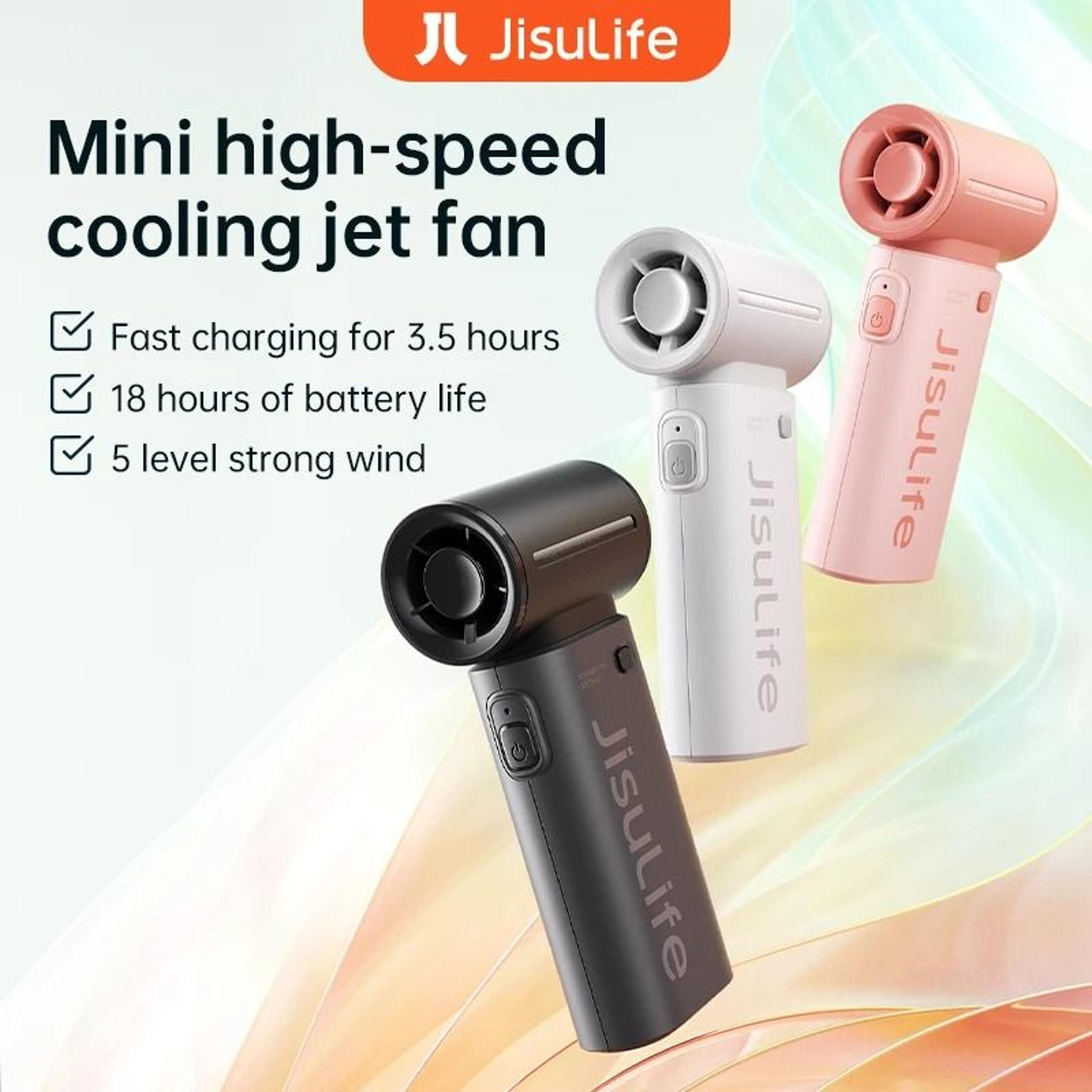 JISULIFE Handheld Turbo Fan With 5 Speeds And USB Rechargeable Power 0