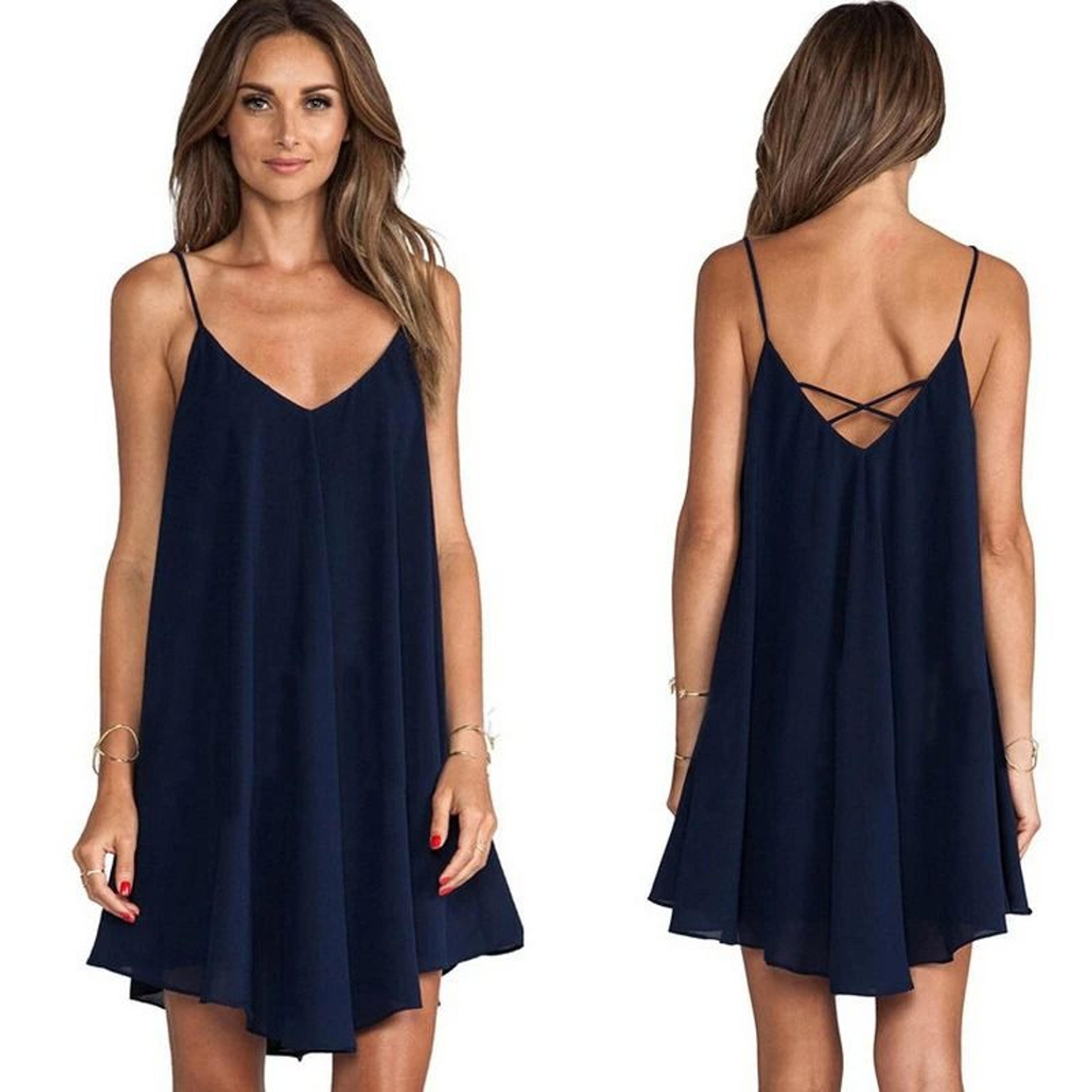 Loose Fit Solid Color Chiffon Sling Dress For Women 0