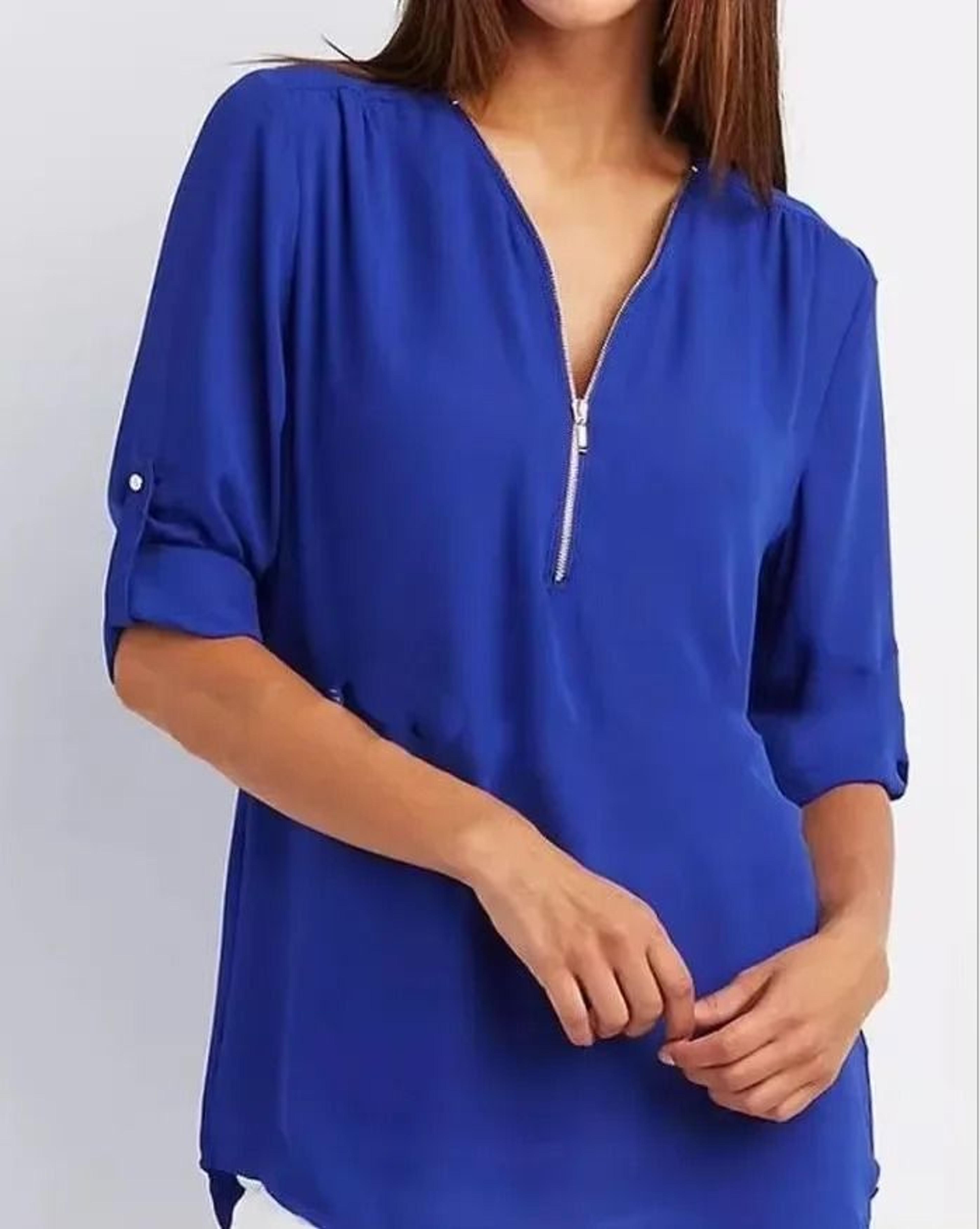 Womens Loose Deep V Neck Chiffon Zipper Pullover Plus Size Top 10