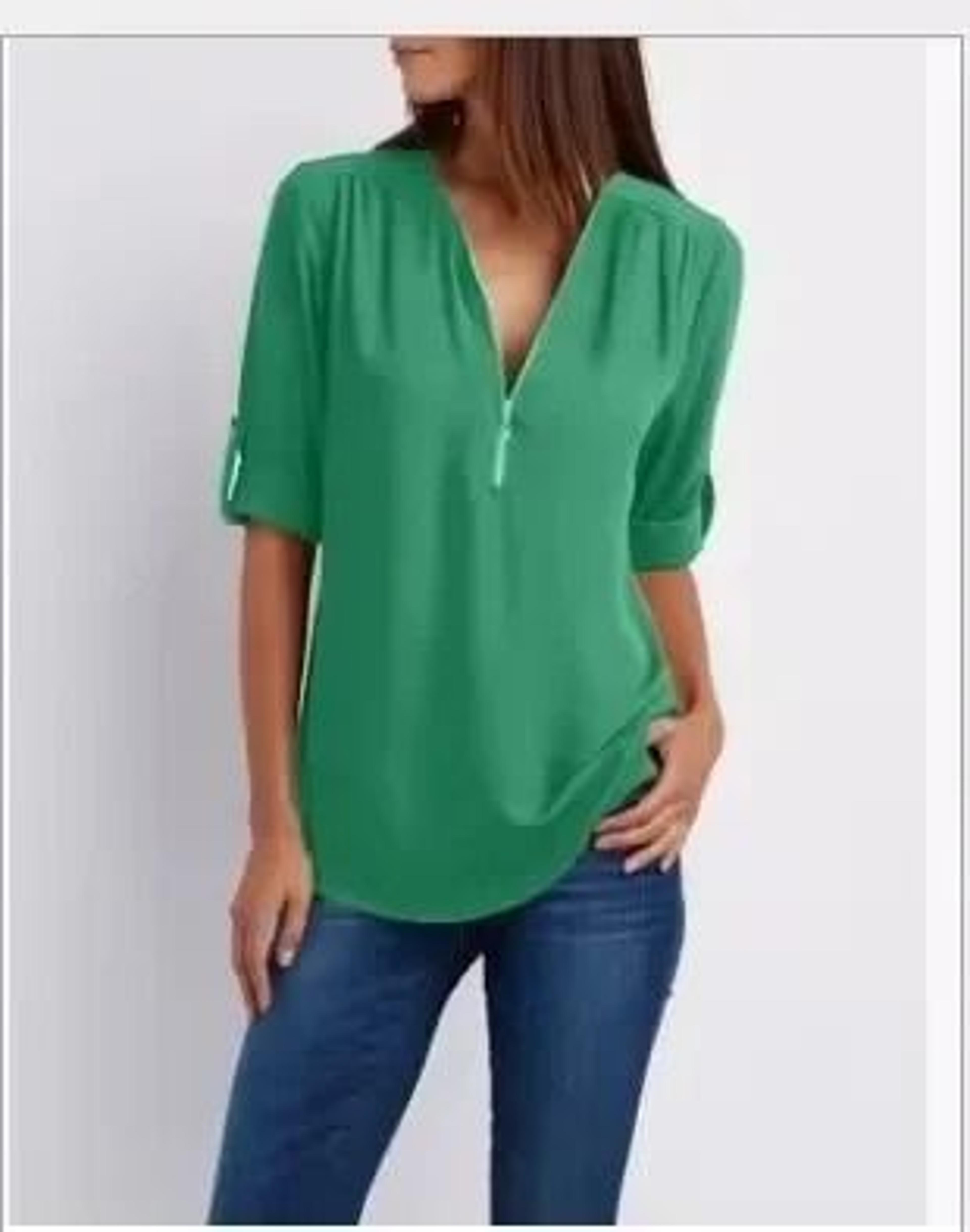 Womens Loose Deep V Neck Chiffon Zipper Pullover Plus Size Top 13