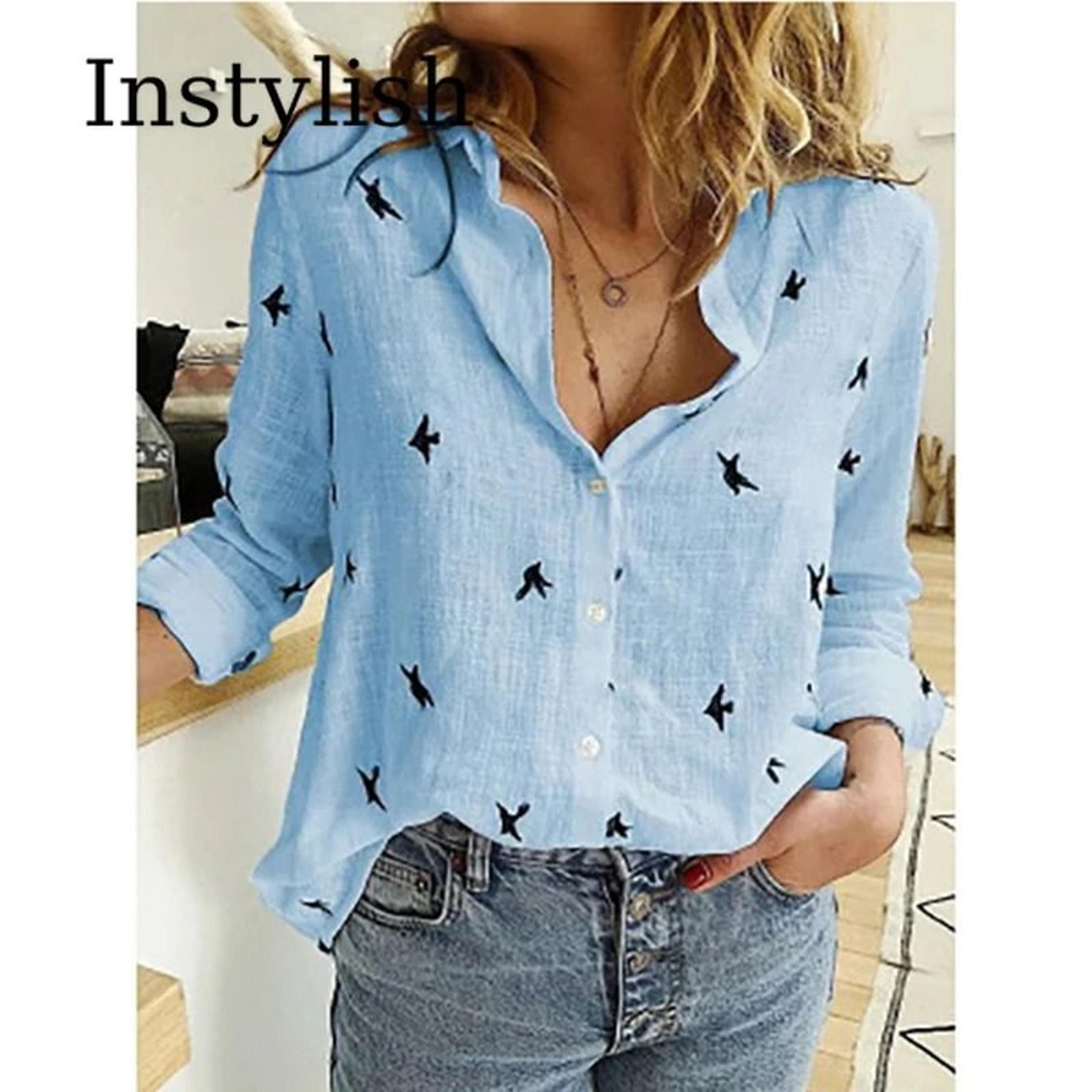 Womens Cotton Linen Button Down Lapel Blouse 2