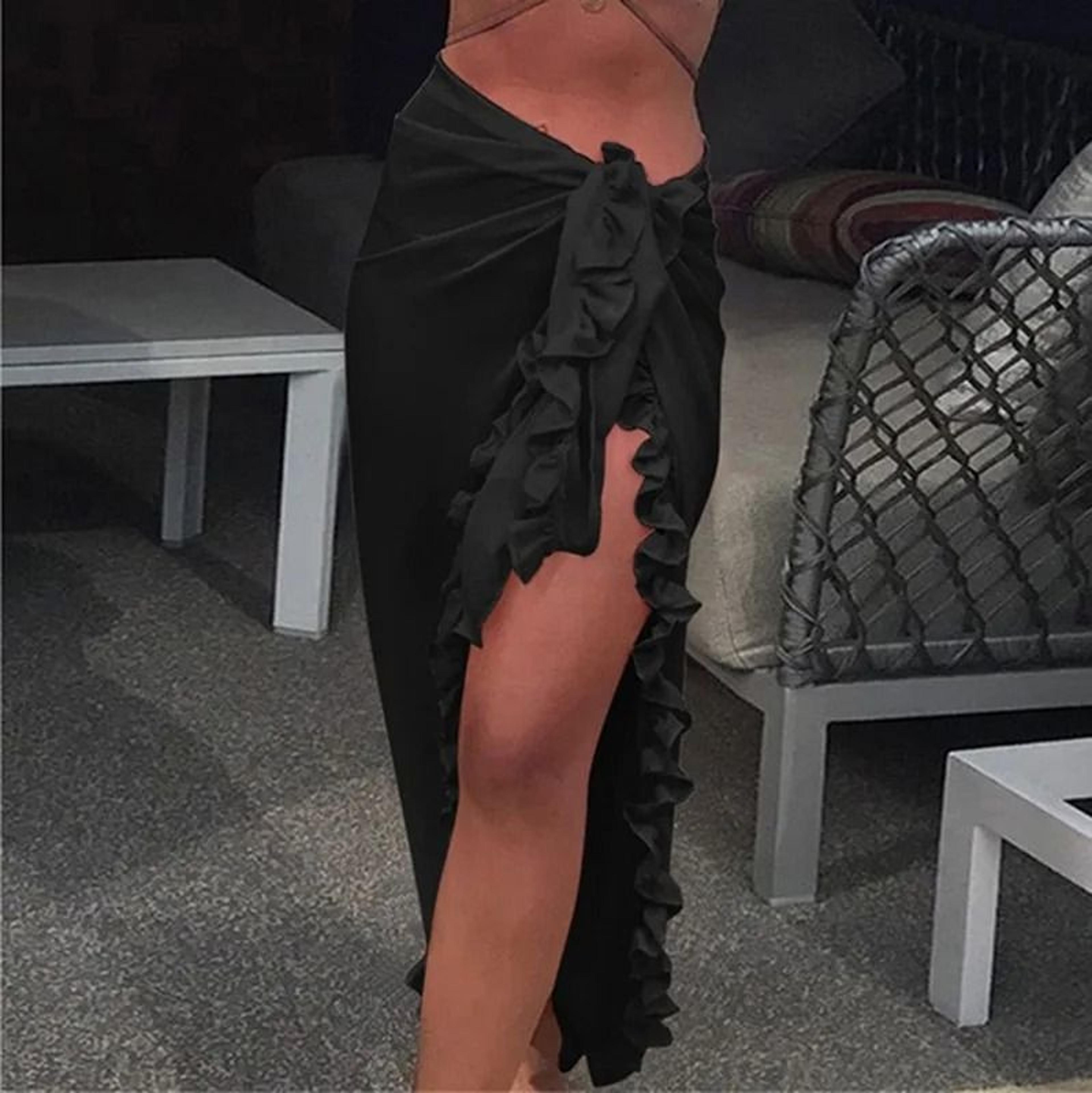 Womens Ruffle Sarong Cover Up Beach Wrap Tie Bikini Skirt 6