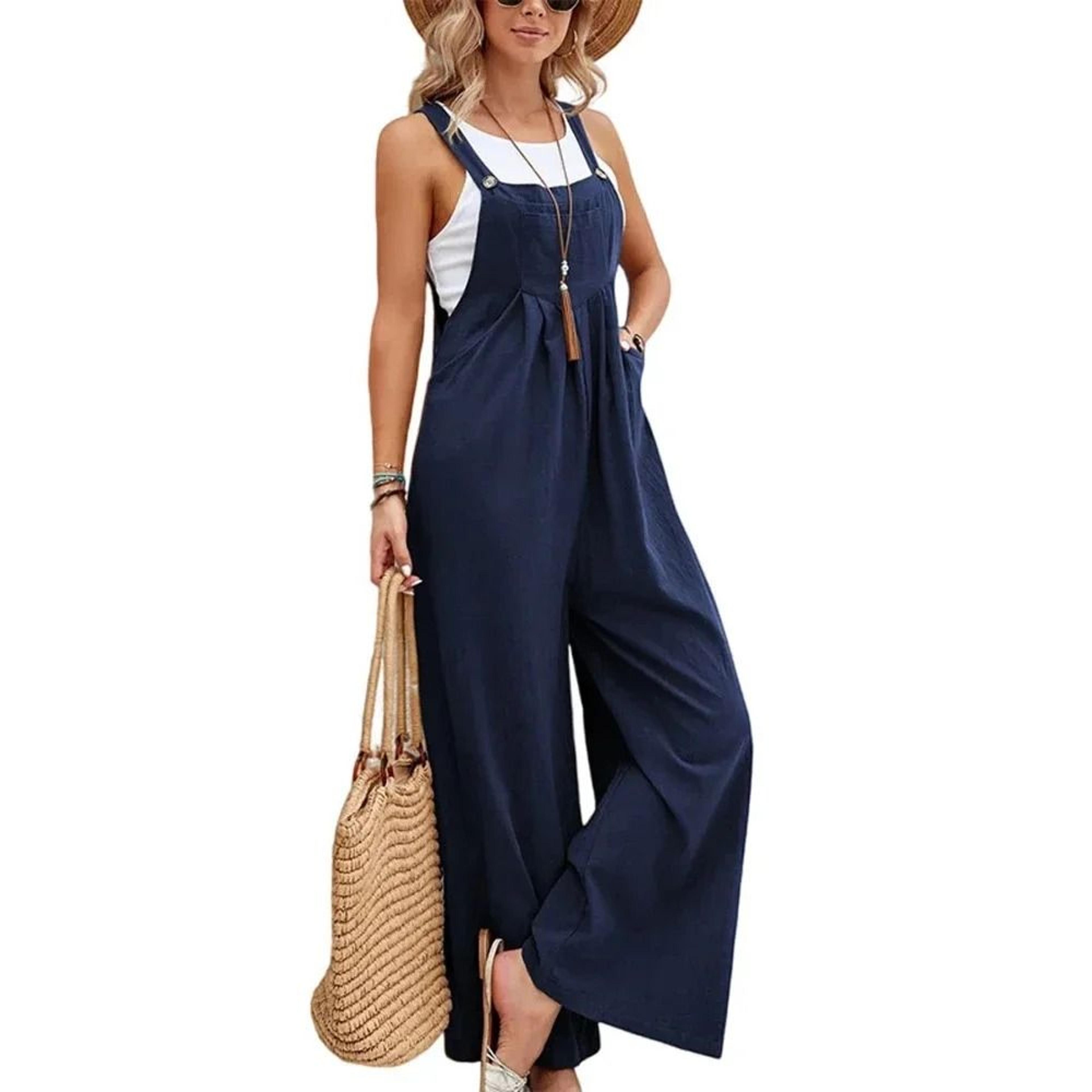 Women Loose Fit Fashion Overalls Wide Leg Baggy Bib Overalls Jumpsuit Dungarees Summer Jumpsuit Cas 0