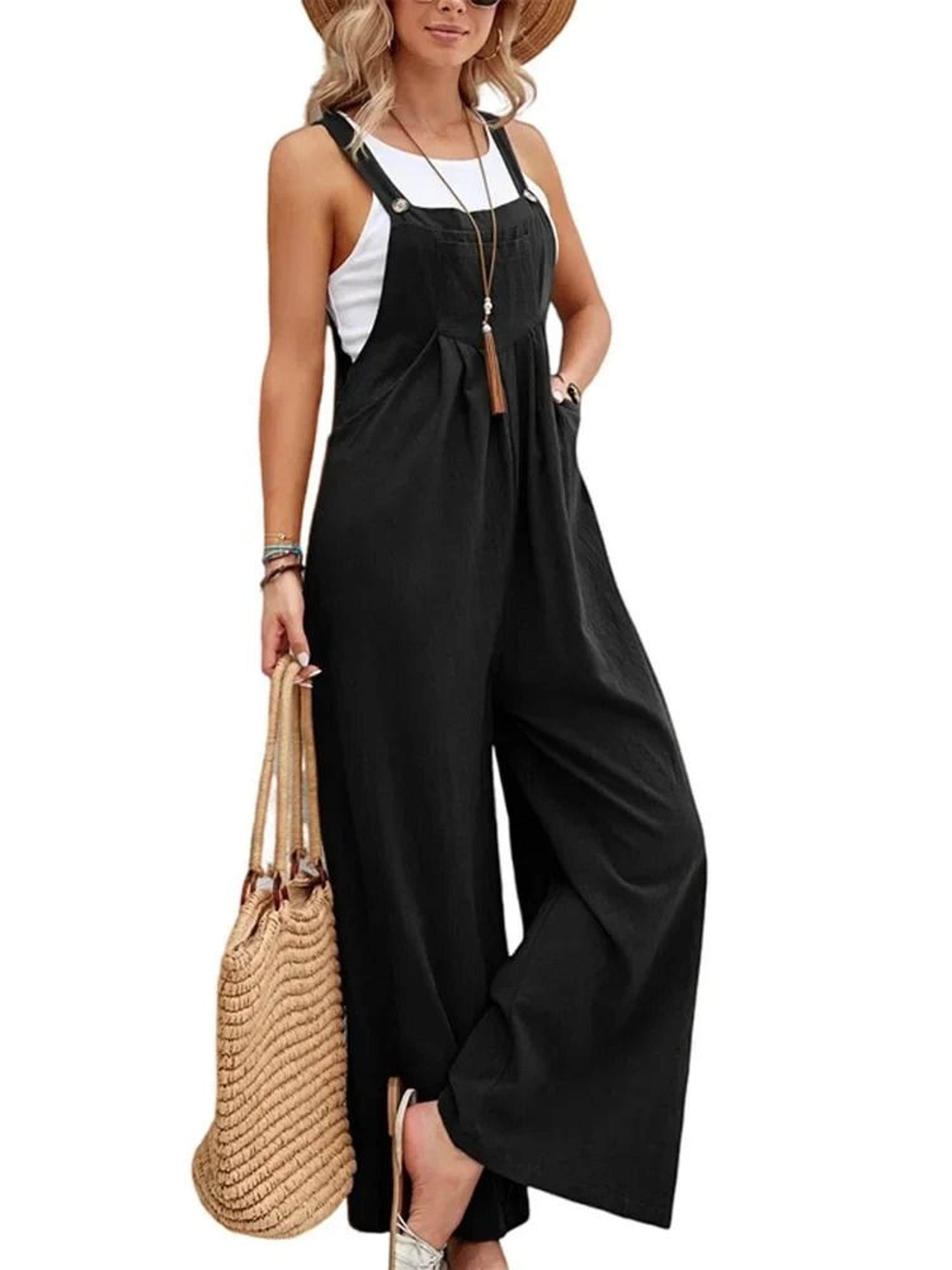 Women Loose Fit Fashion Overalls Wide Leg Baggy Bib Overalls Jumpsuit Dungarees Summer Jumpsuit Cas 8