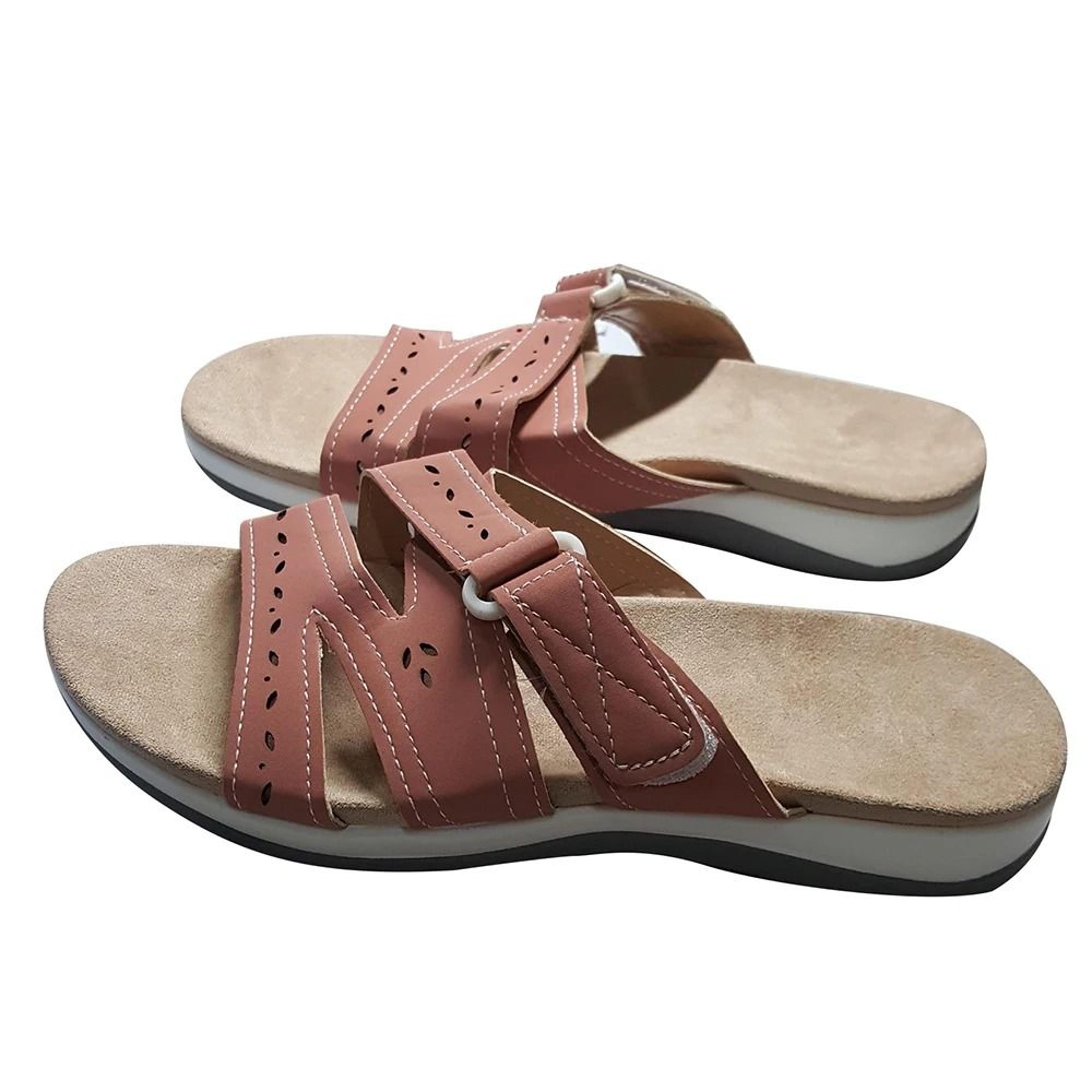 Women Orthopedic Flat Sandals HookandLoop Round Toe Comfy Summer Sandals 7