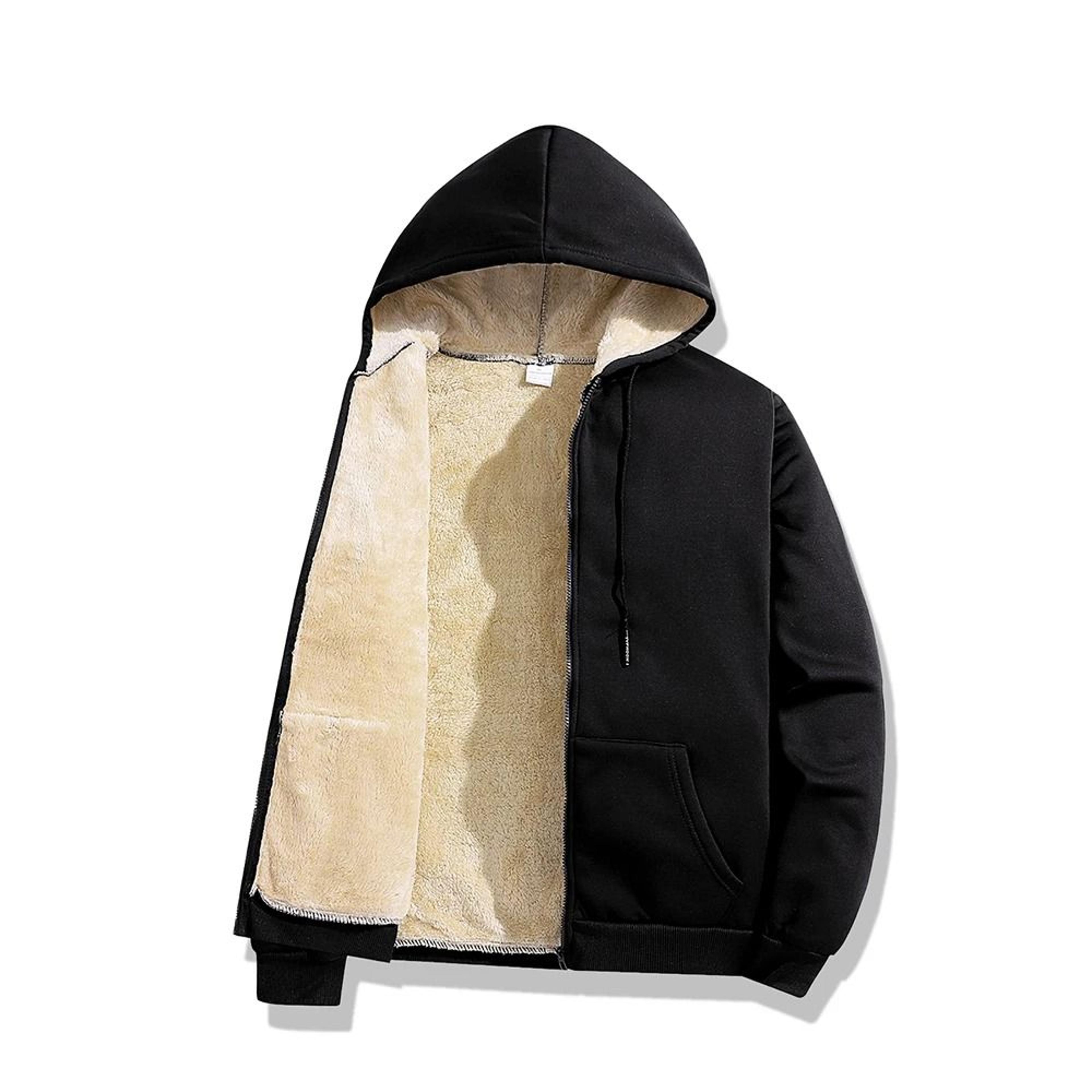 Mens Warm Lambswool Winter Hoodie Jacket Plus Sizes Casual Zip Up Long Sleeve 6