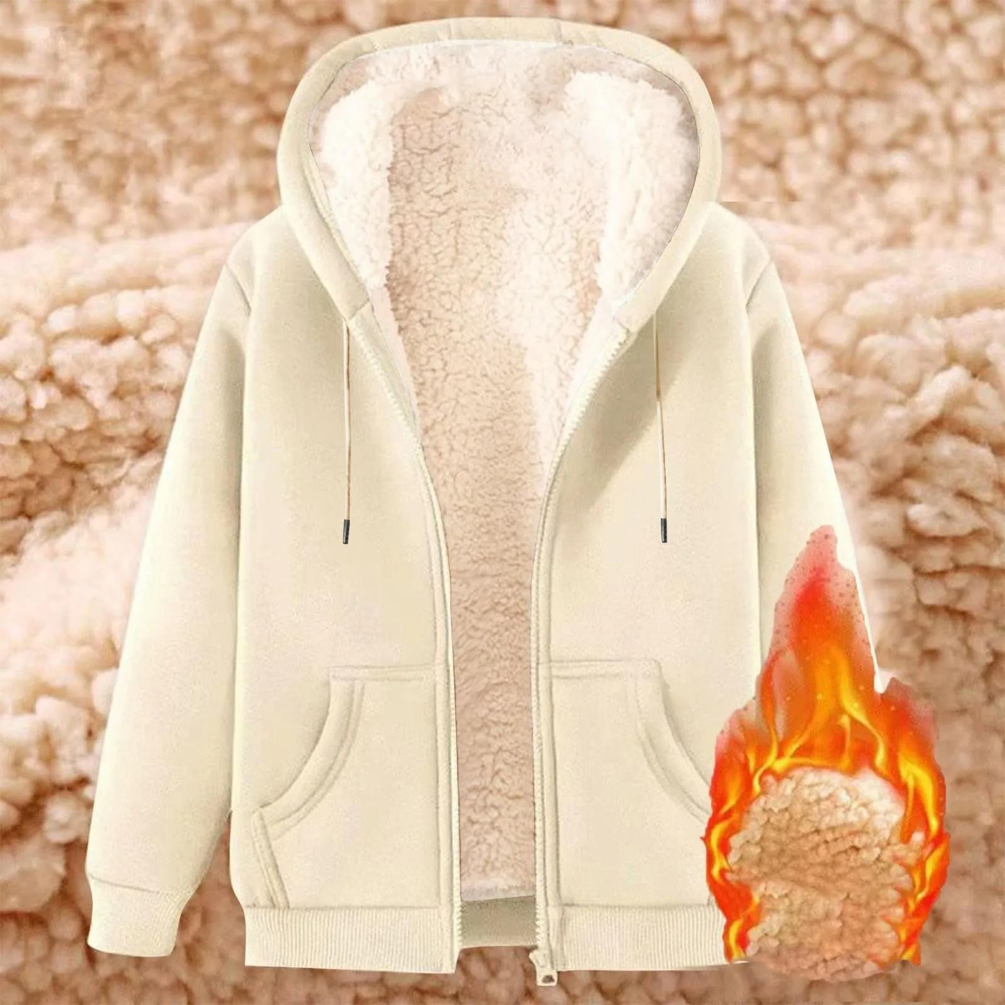 Womens Solid Color Thick Fleece Zip Up Hoodie With Pockets 2