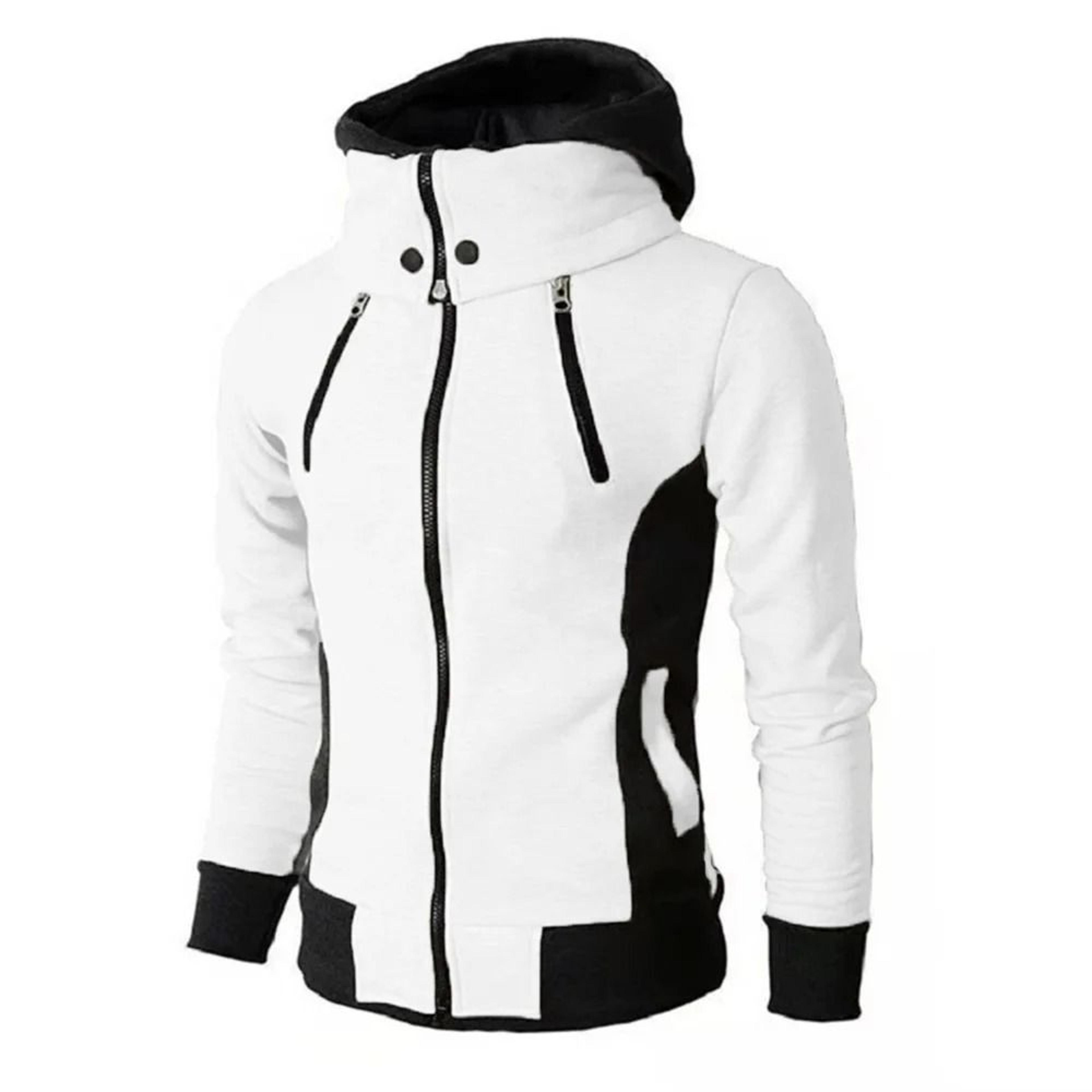 men slim fit fleece bomber jacket with scarf collar and hood