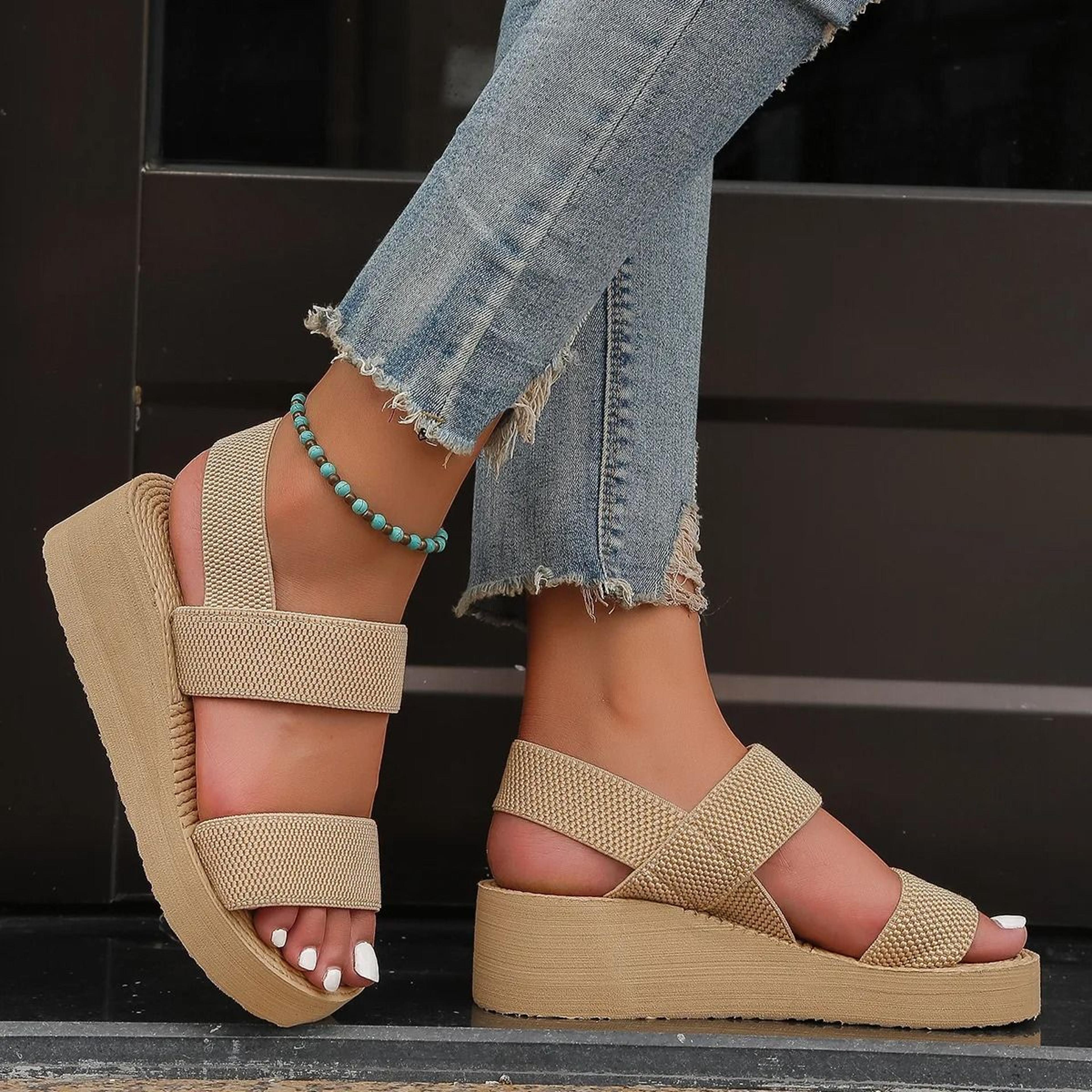 Minimalist Slingback Wedge Sandals Lightweight Summer Shoes With Striped Sole Thick Bottom 3