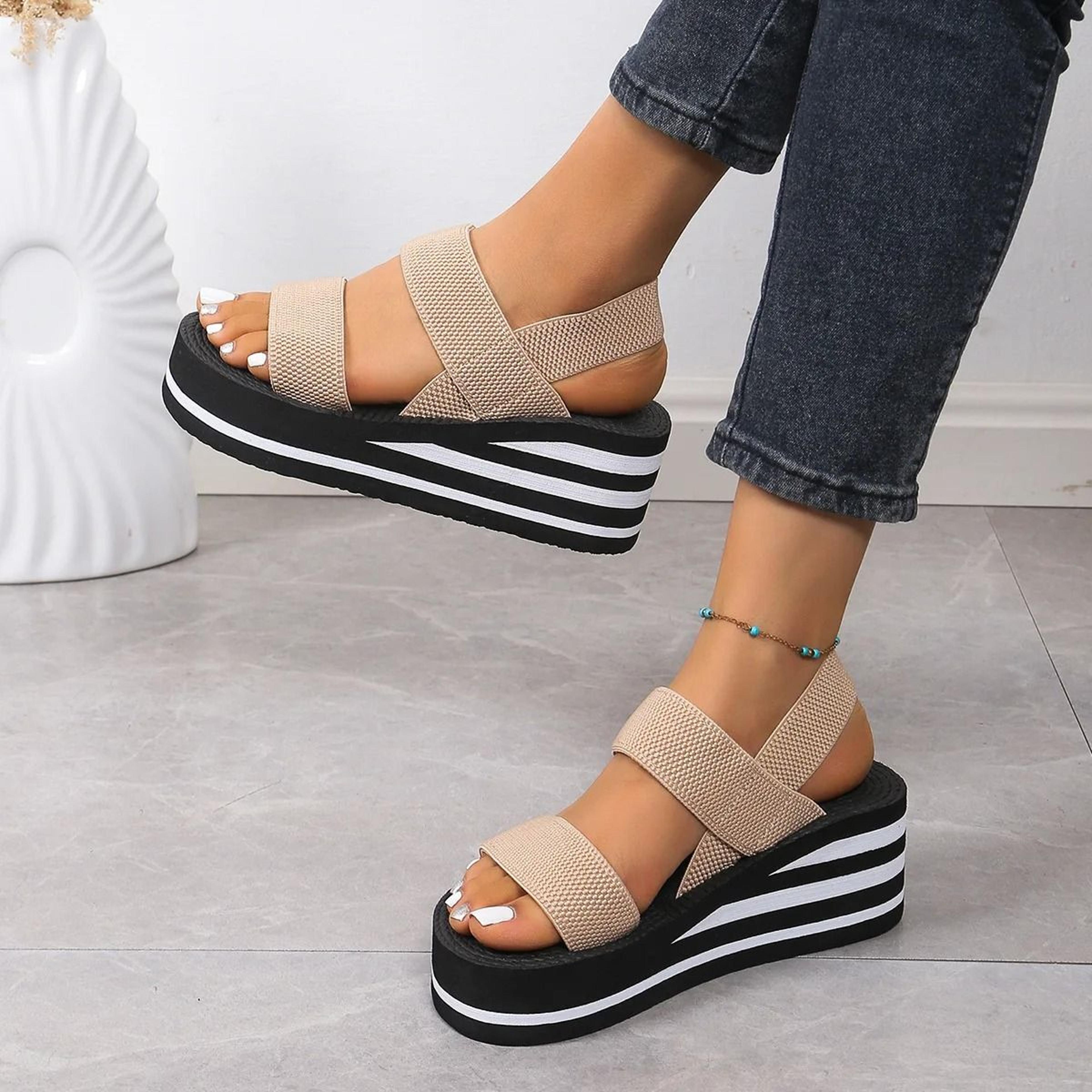 Minimalist Slingback Wedge Sandals Lightweight Summer Shoes With Striped Sole Thick Bottom 5