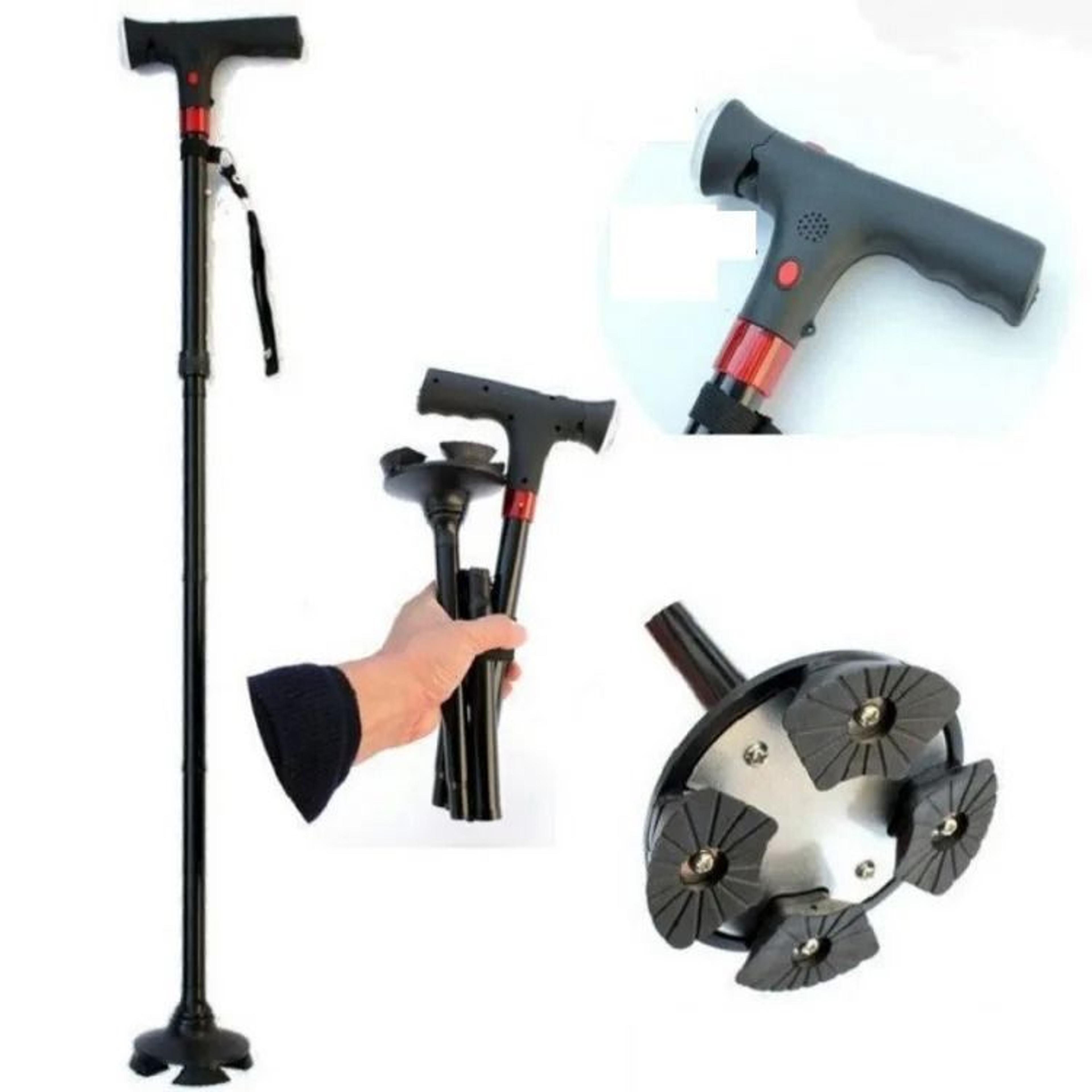 Folding Walking Cane With LED Light Adjustable Lightweight Collapsible Anti Slip Quad Base 6