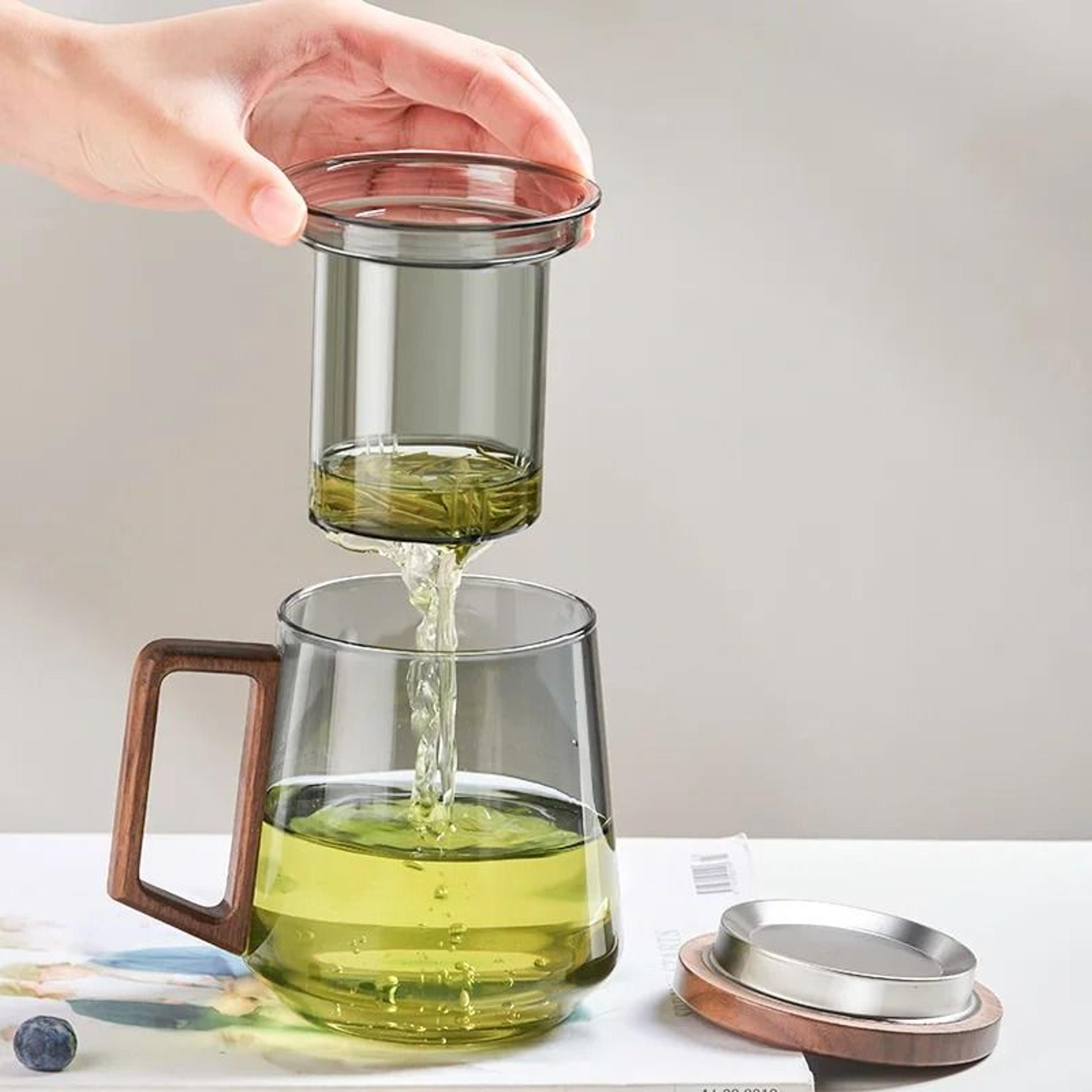 Glass Tea Cup With Wood Handle And BuiltIn Filter For Kung Fu Tea Rituals 3