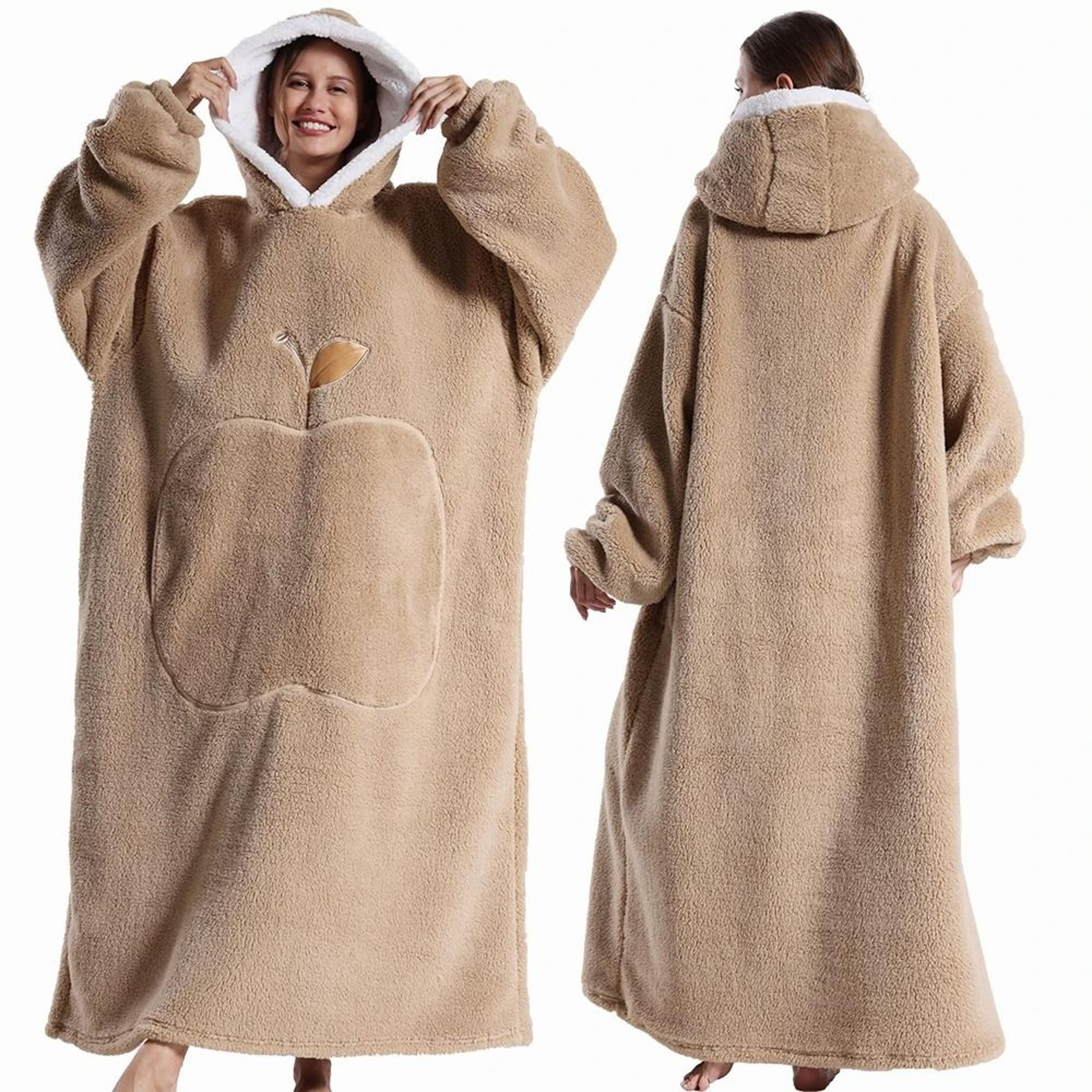 Extra Long Wearable Hooded Blanket With Sleeves Cozy Flannel Winter Throw 3