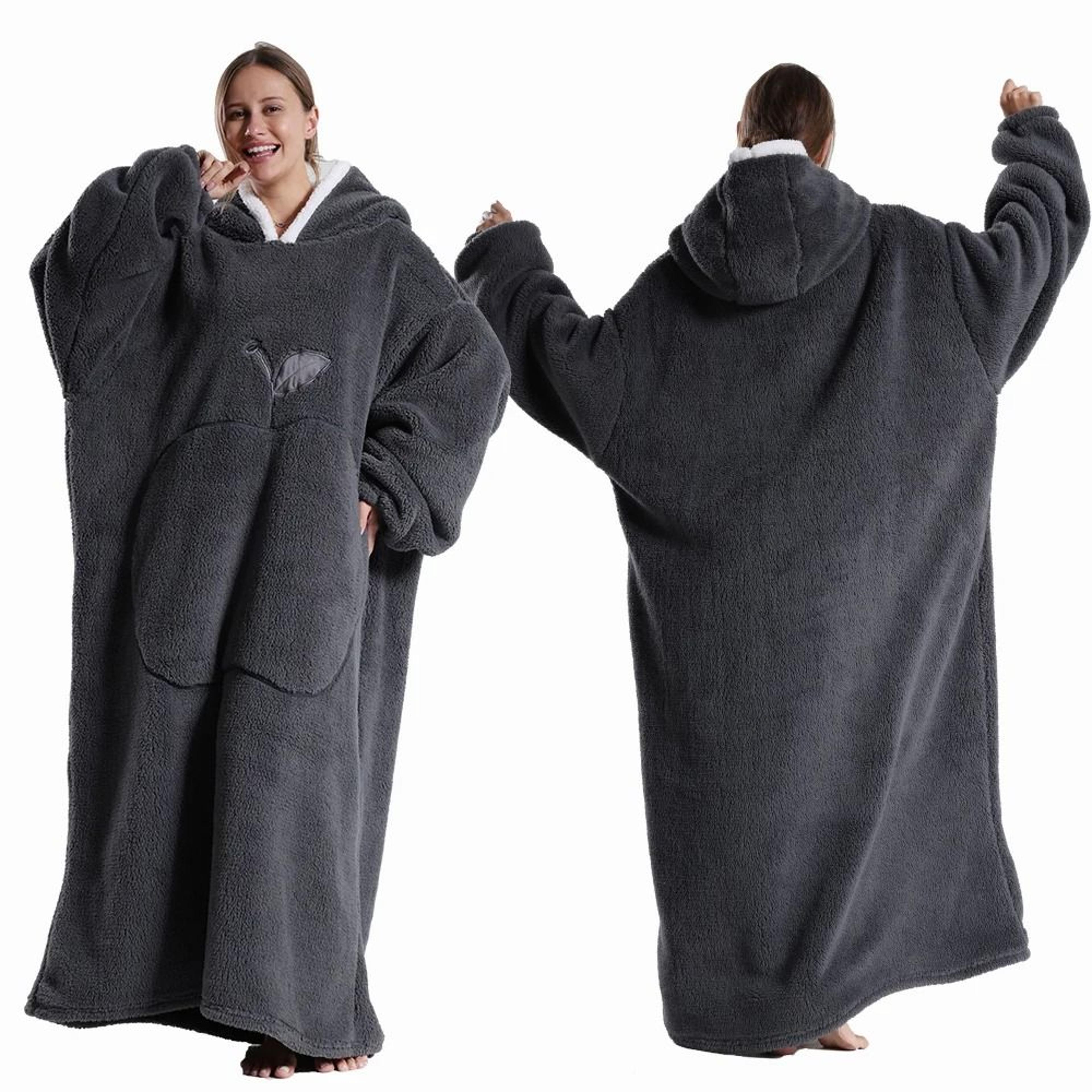 Extra Long Wearable Hooded Blanket With Sleeves Cozy Flannel Winter Throw 6