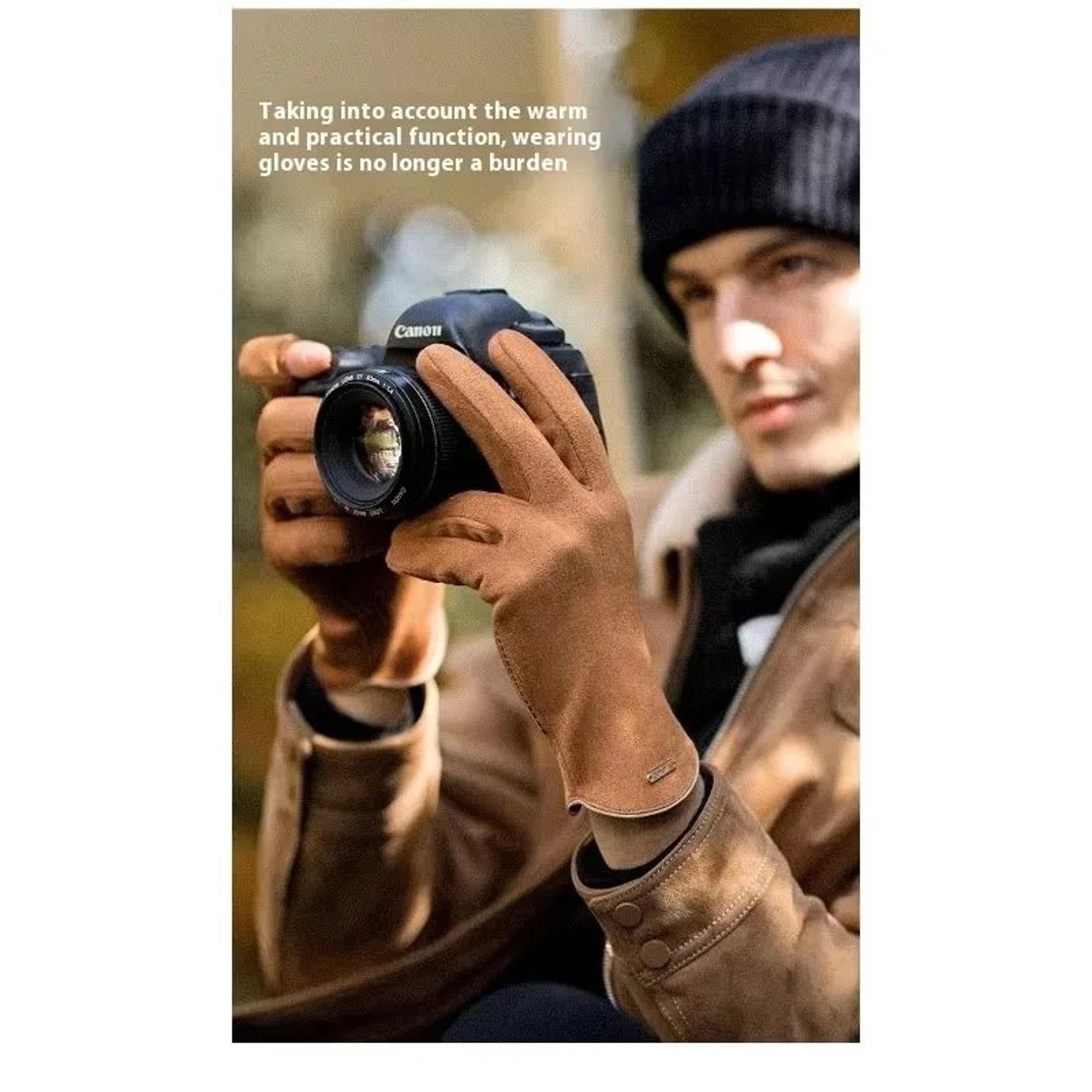 Mens Suede Fleece Touchscreen Cycling And Driving Gloves 5