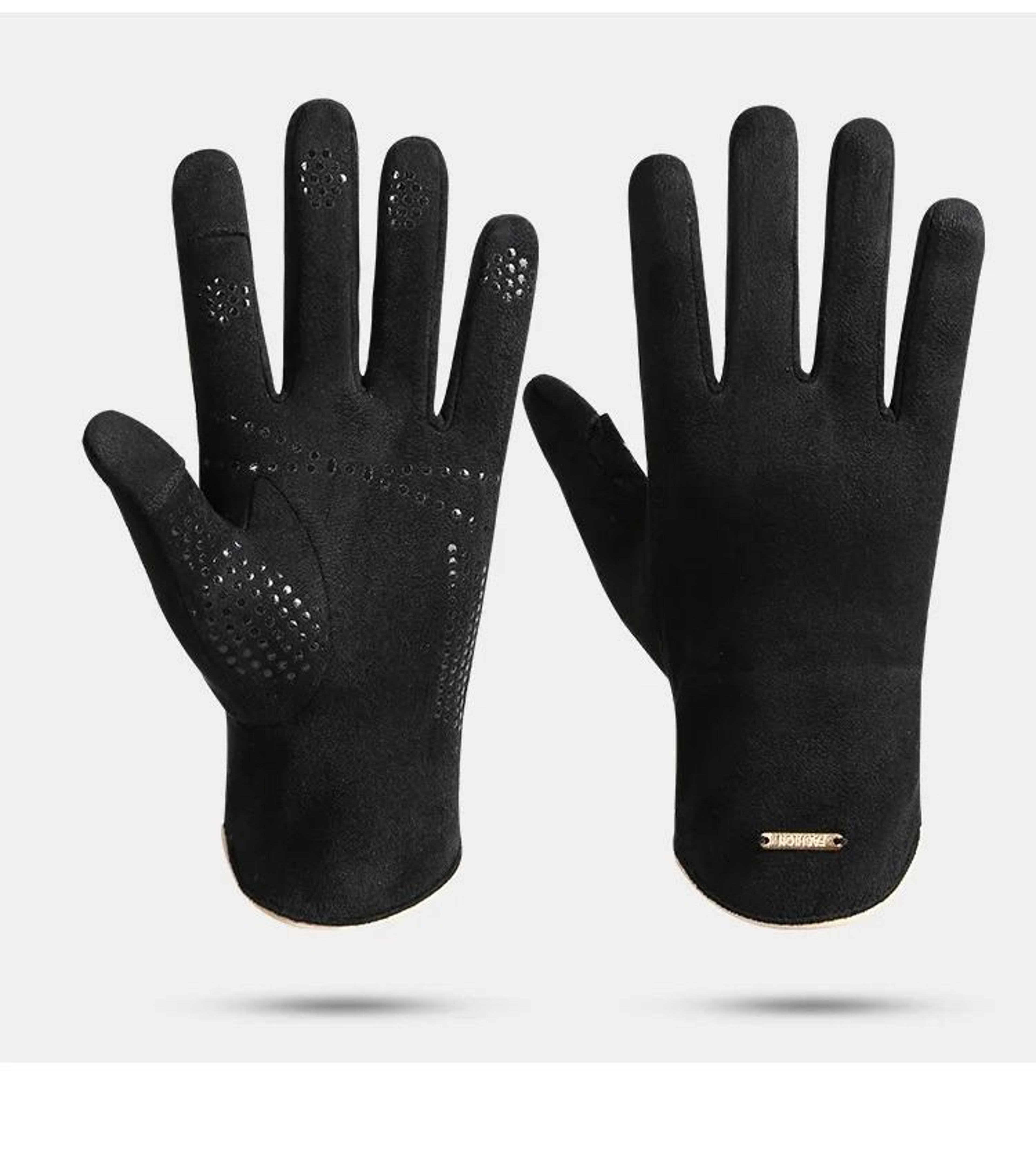 Mens Suede Fleece Touchscreen Cycling And Driving Gloves 6