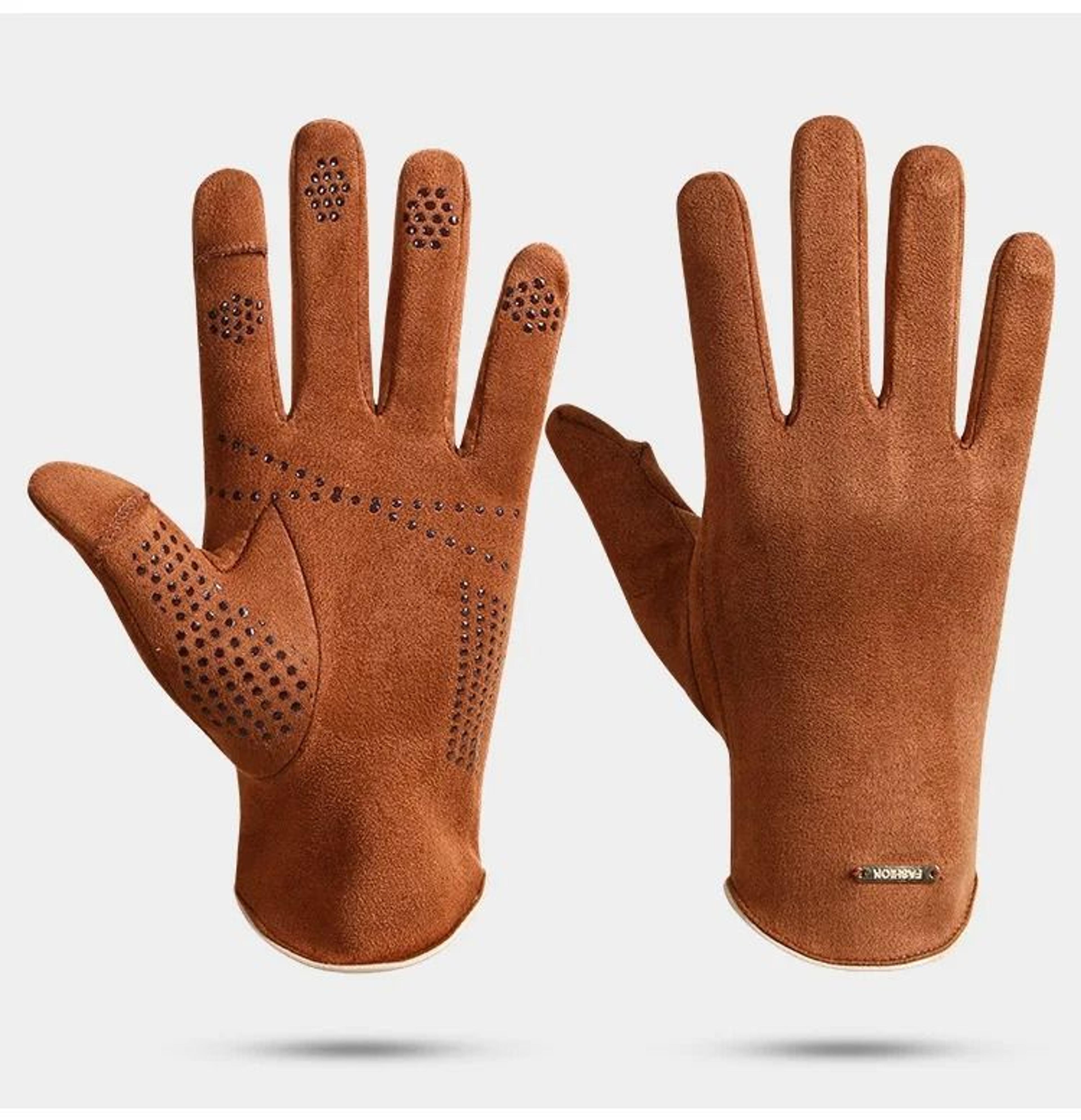 Mens Suede Fleece Touchscreen Cycling And Driving Gloves 8