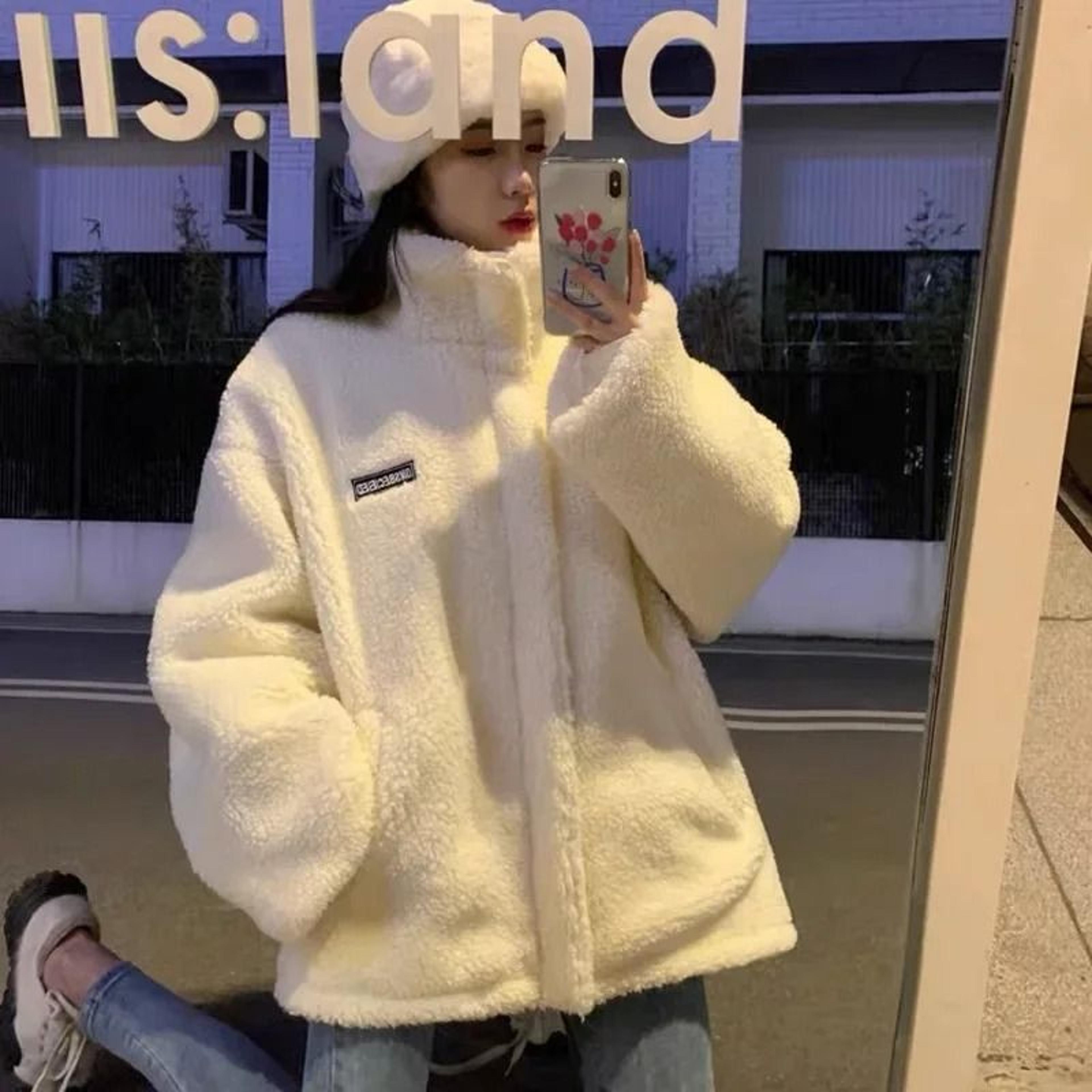 Thickened Lamb Wool Stand Collar Cotton Padded Coat Women Loose Fit Petite 1