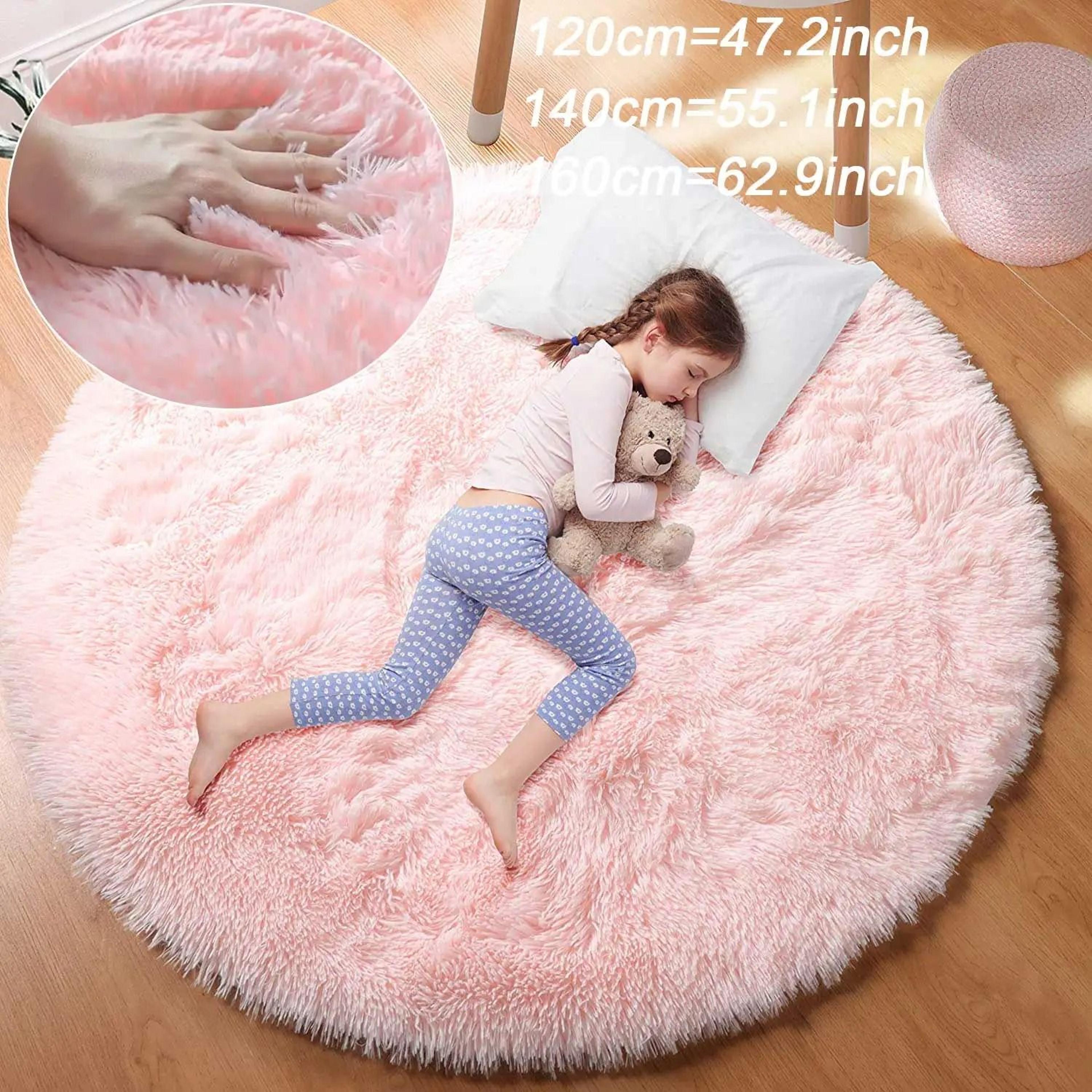 Round Fluffy Soft Area Rug Princess Castle Circle Kids Room Decor Plush Carpet 0