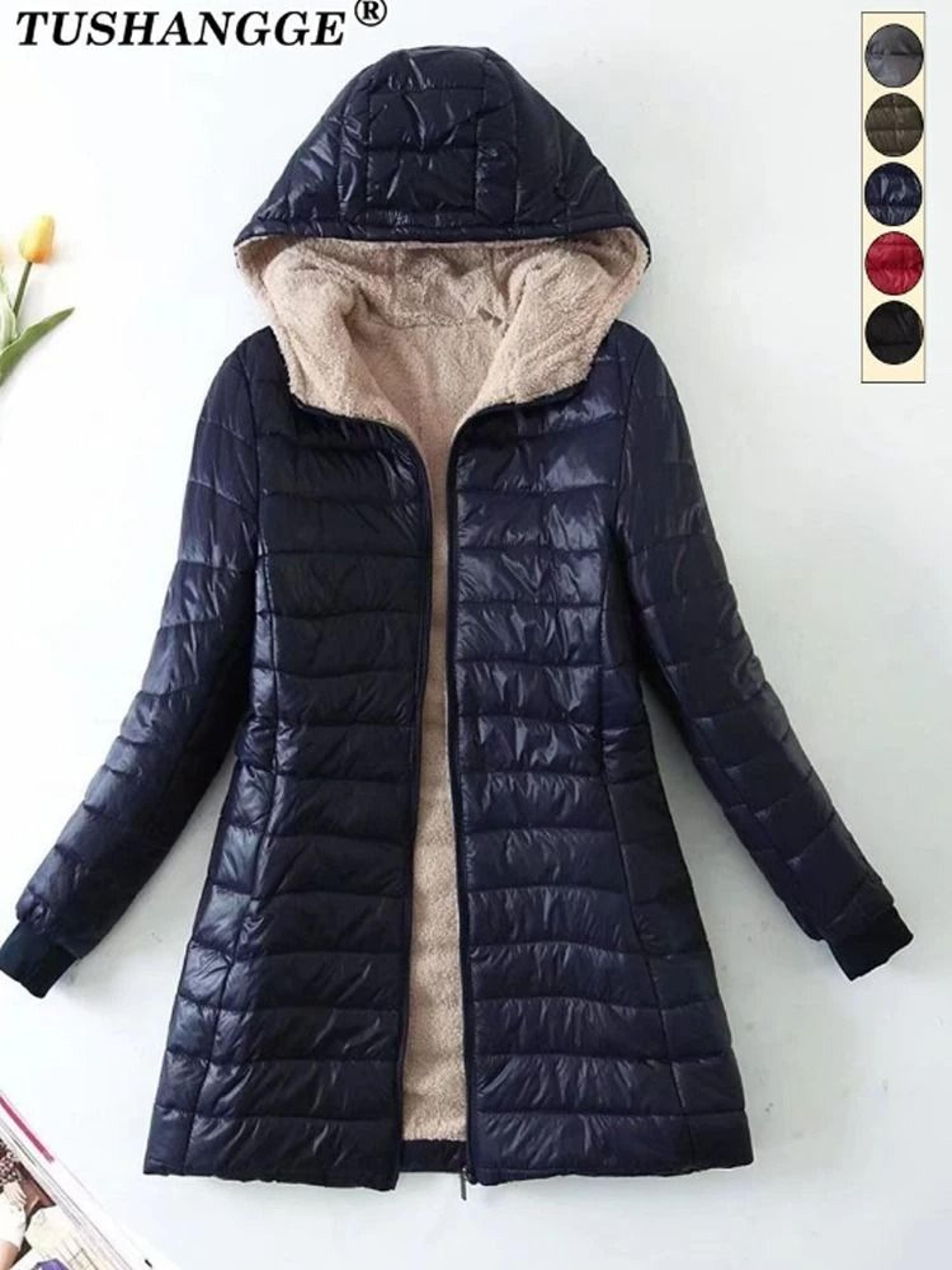 mid length hooded cotton coat with warm lamb fleece lining for women autumn winter