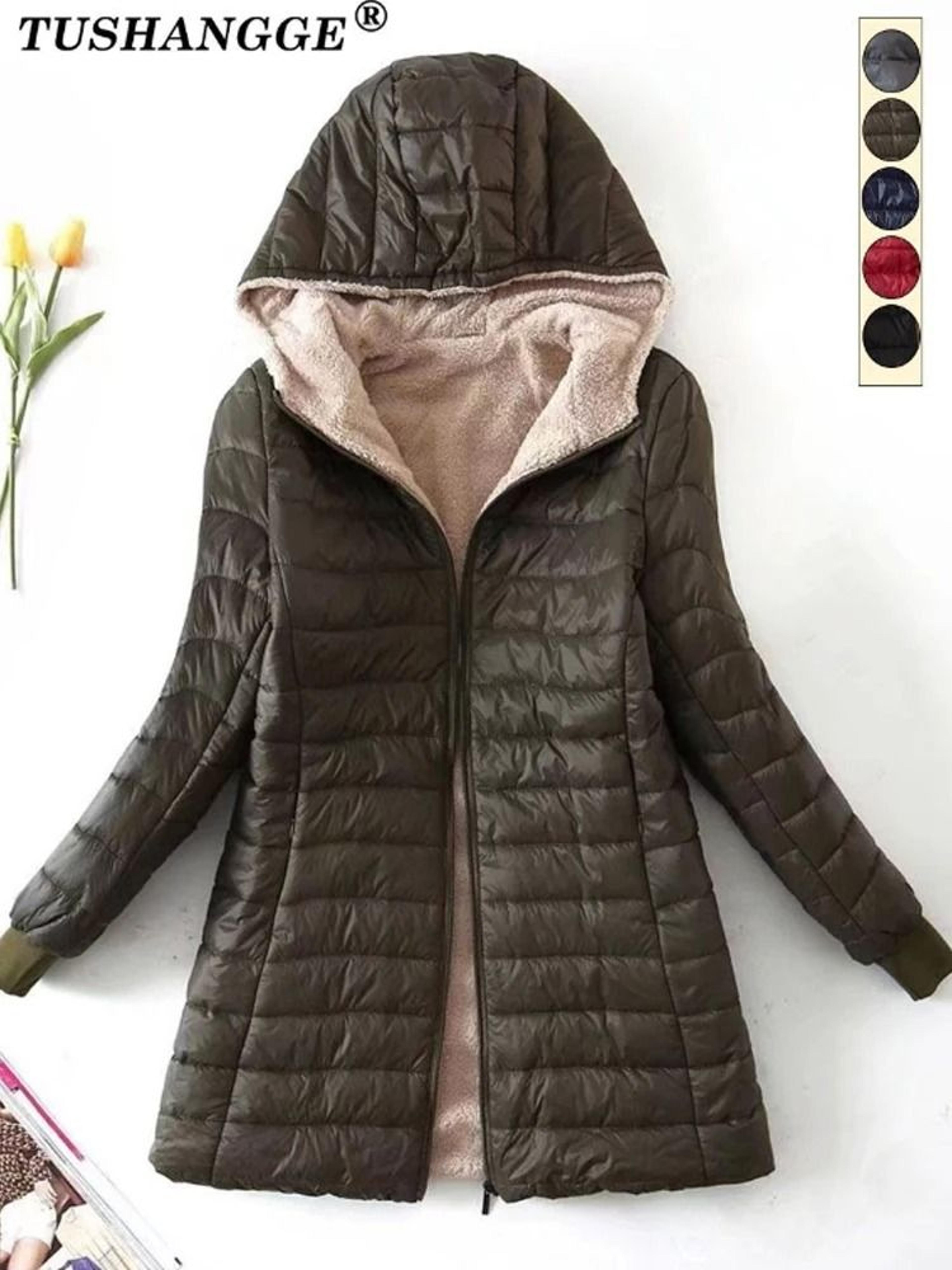 Mid Length Hooded Cotton Coat With Warm Lamb Fleece Lining For Women Autumn Winter 1