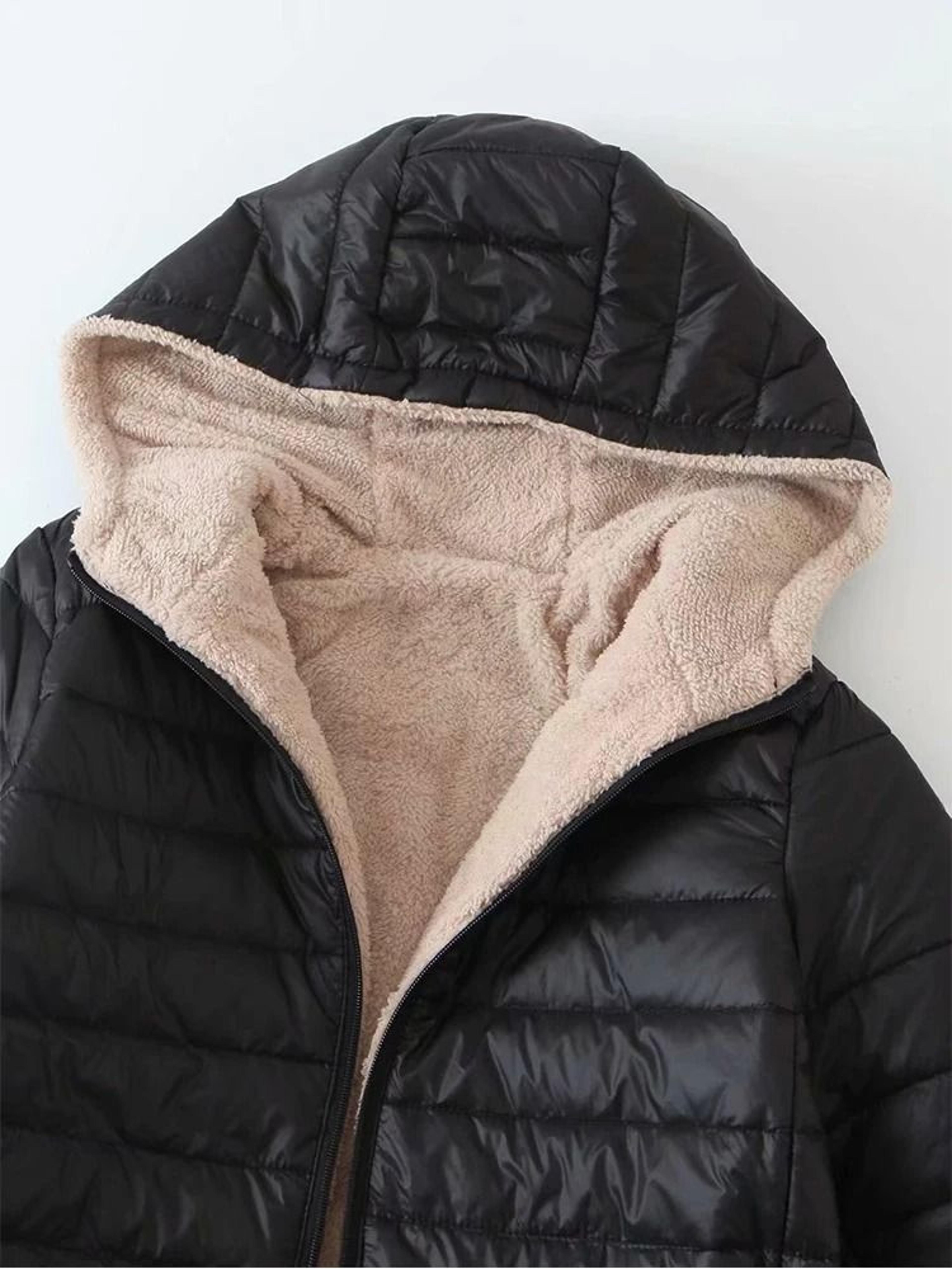 Mid Length Hooded Cotton Coat With Warm Lamb Fleece Lining For Women Autumn Winter 5