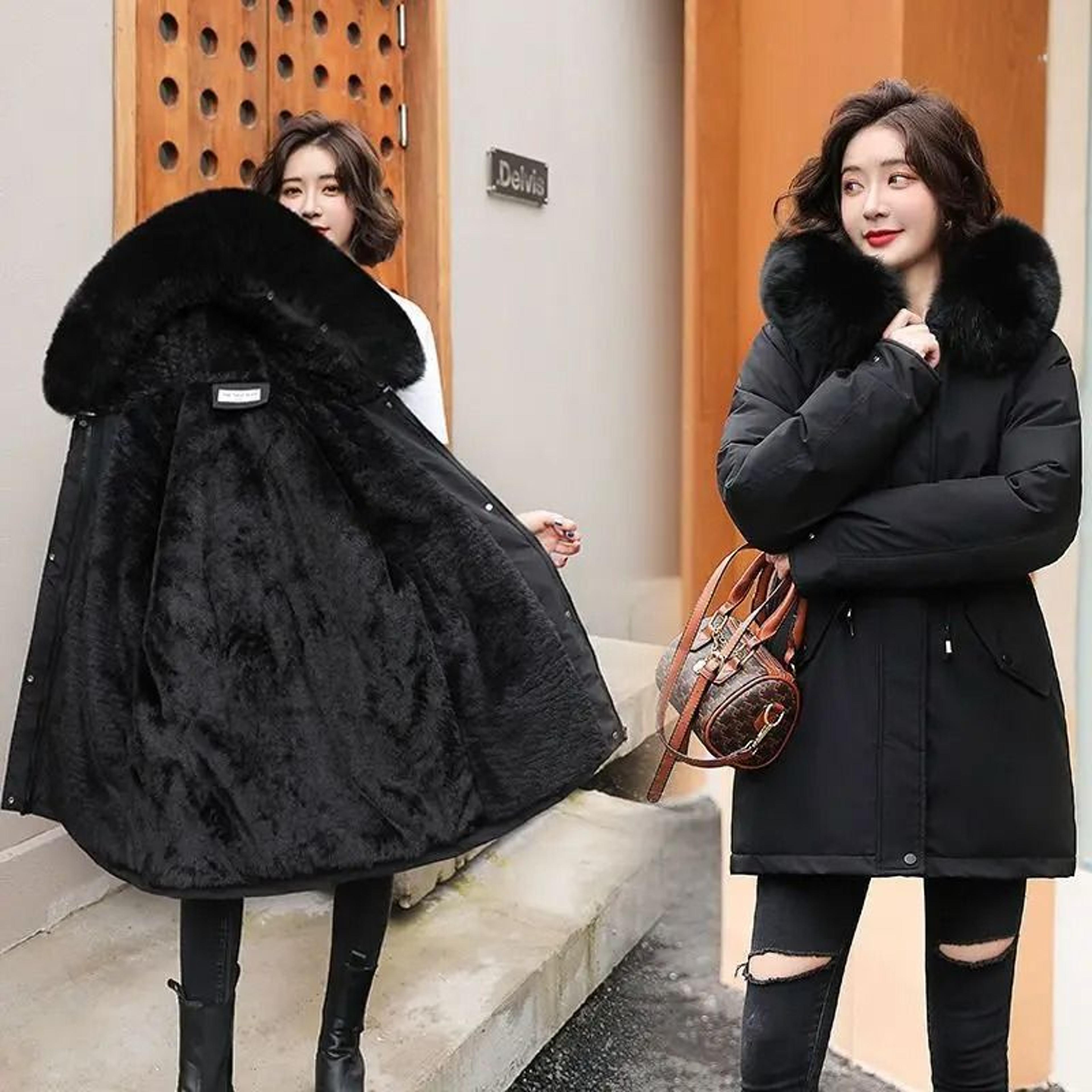 Women Mid Length Drawstring Parka Thick Warm Hooded Coat Spring Autumn 8