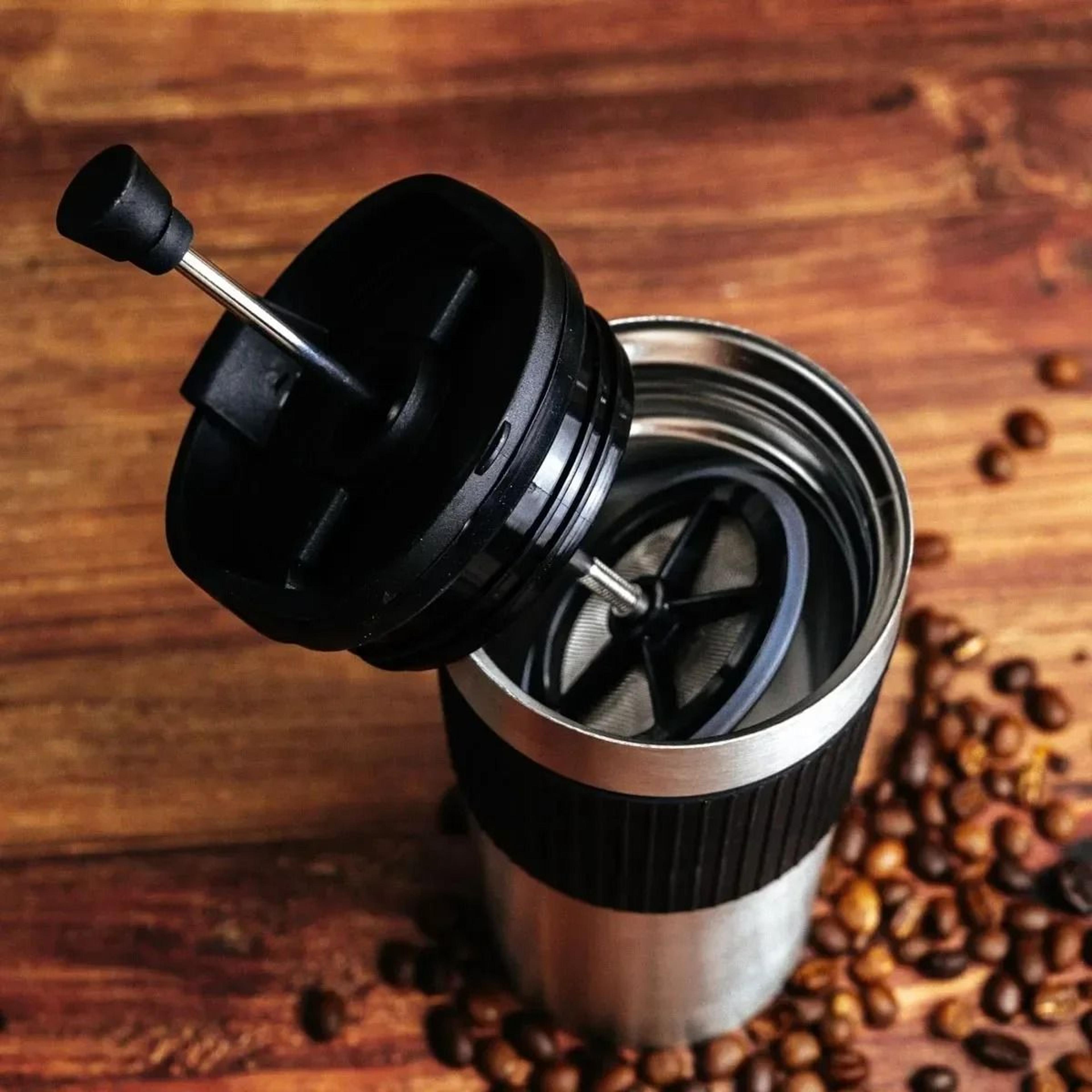 Portable French Press Coffee Maker Travel Mug With Double Wall Insulated Vacuum Design 1